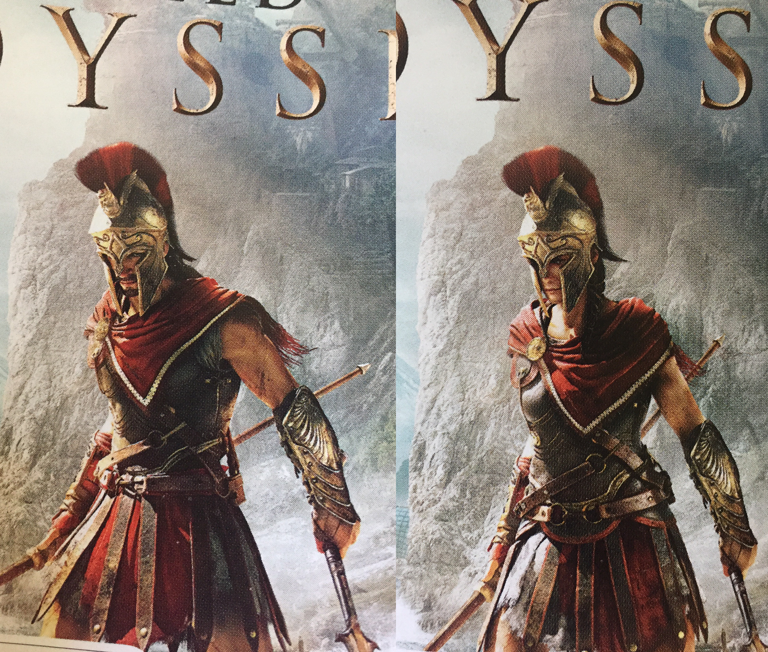 2444x2076 Odyssey cover art is reversible to show either Alexios or Kassandra