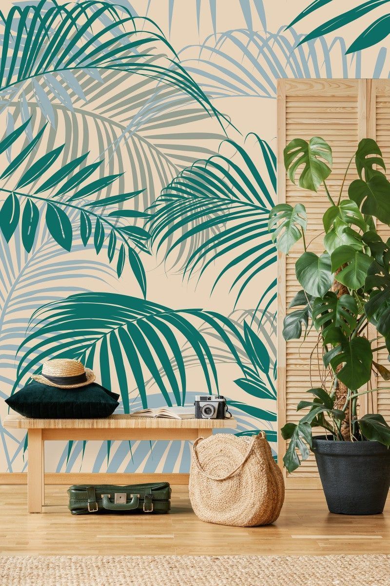 800x1200 Stylish Beige Wallpaper with Green Leaves Fashionable