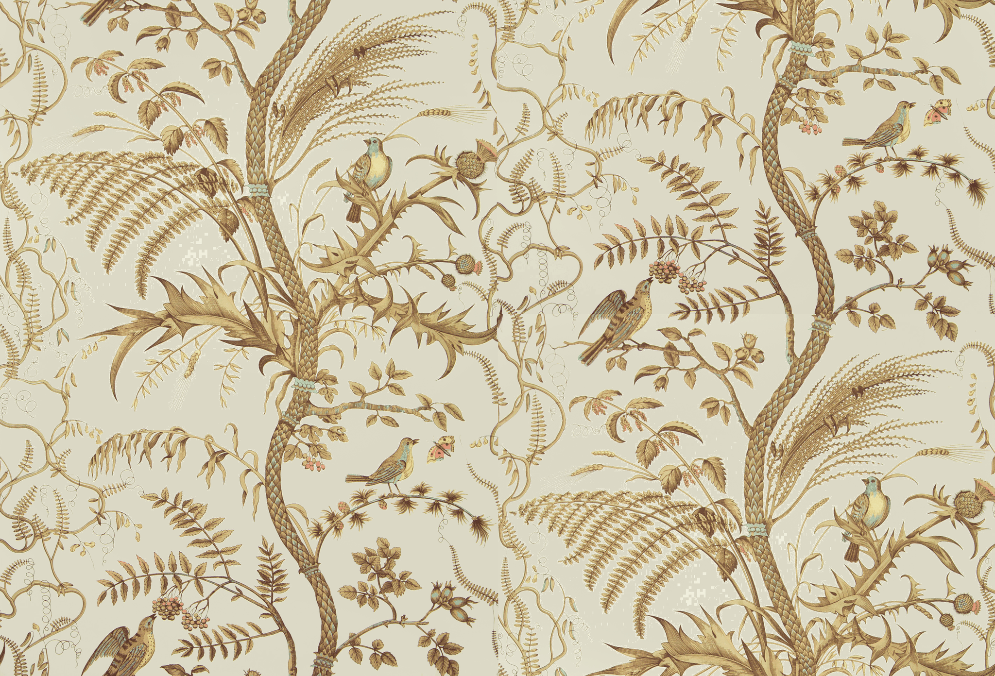 2048x1392 Brunschwig & Fils Bird And Thistle Beige Wallpaper