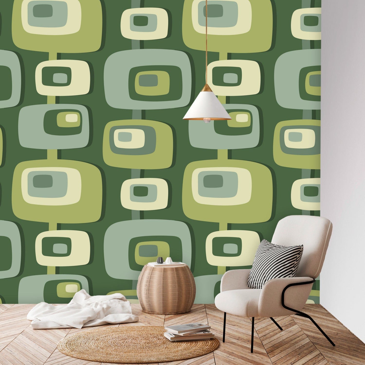 1500x1500 Mid Century Modern Geometric Peel And Stick, Green, Beige, Groovy Wall