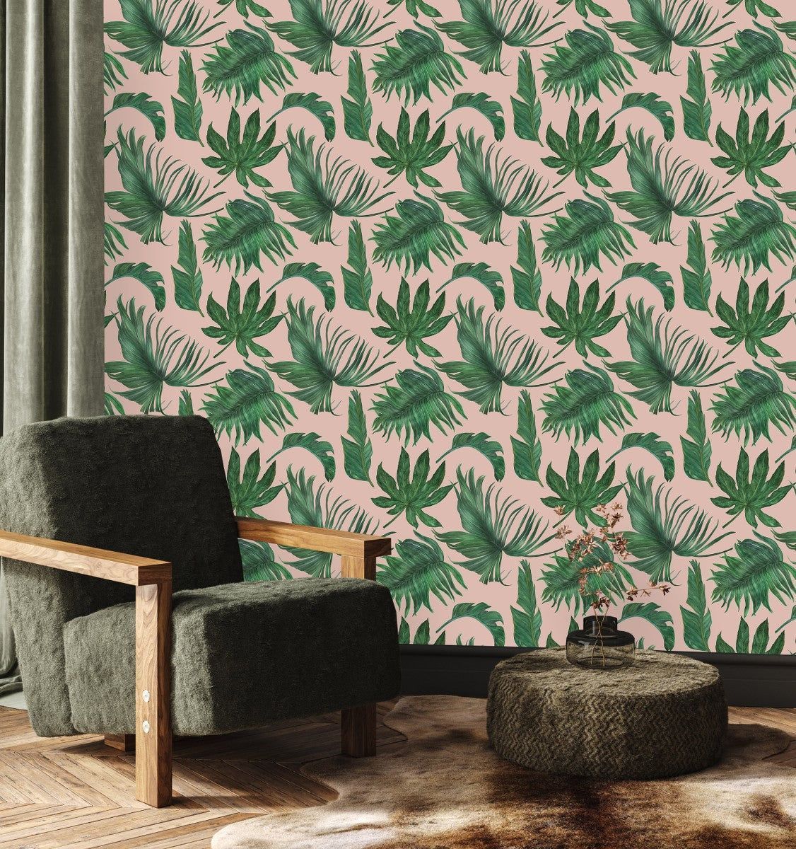 1126x1200 Beige Wallpaper with Green Leaves buy at the best price with delivery