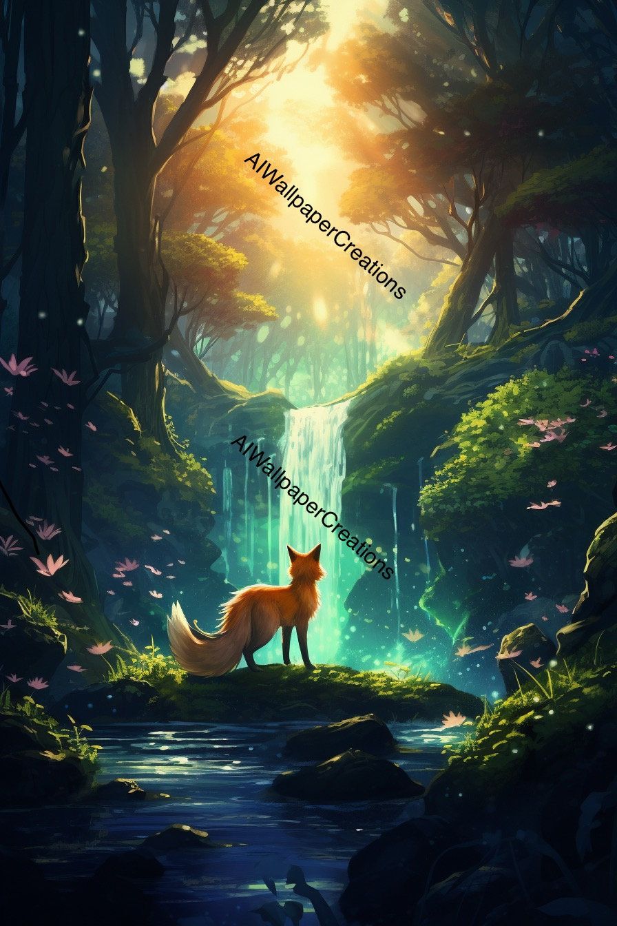 896x1344 Mystical Forest With Fox Phone Tablet Computer Desktop