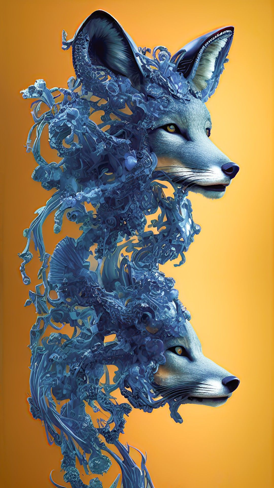 1080x1920 Golden Fox. Midnight blue, Lion sculpture, Wallpaper