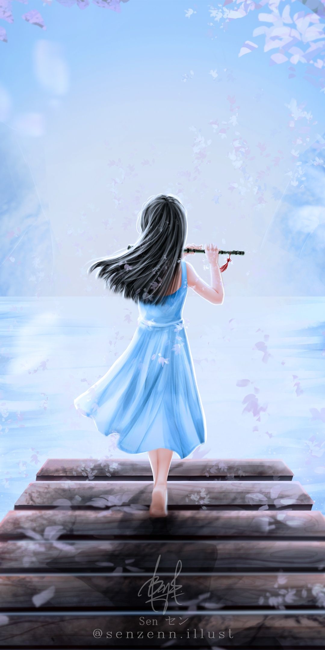 1080x2160 Girly Wallpaper 4K, Dream, Girl playing flute