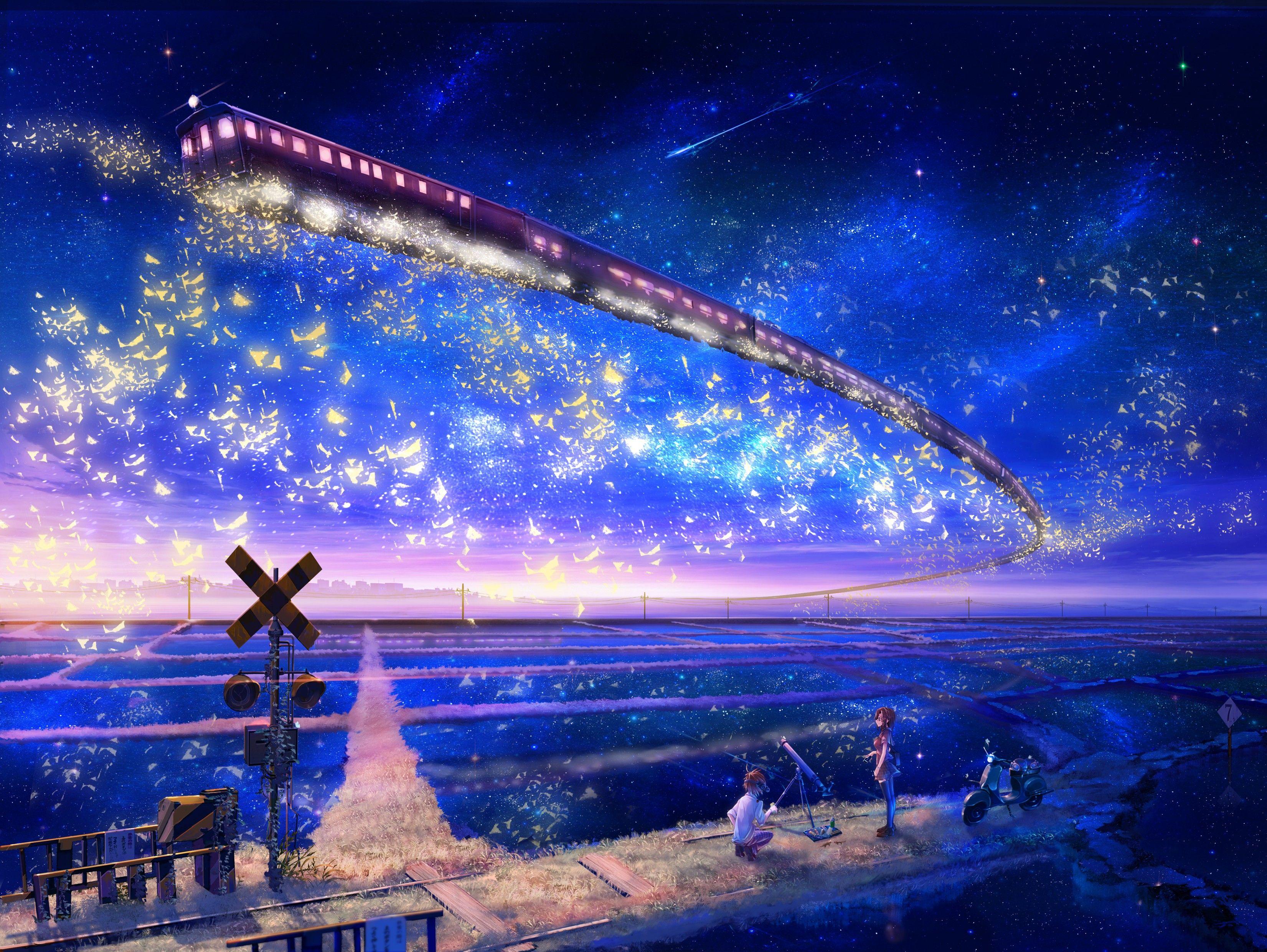 Beautiful Anime Night Landscape 2K wallpaper download