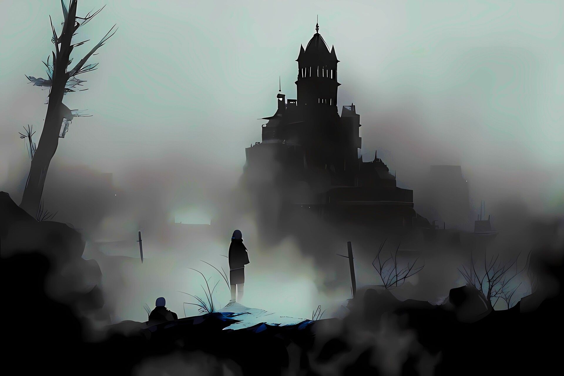 1920x1280 Black and Foggy Castle Wallpaper