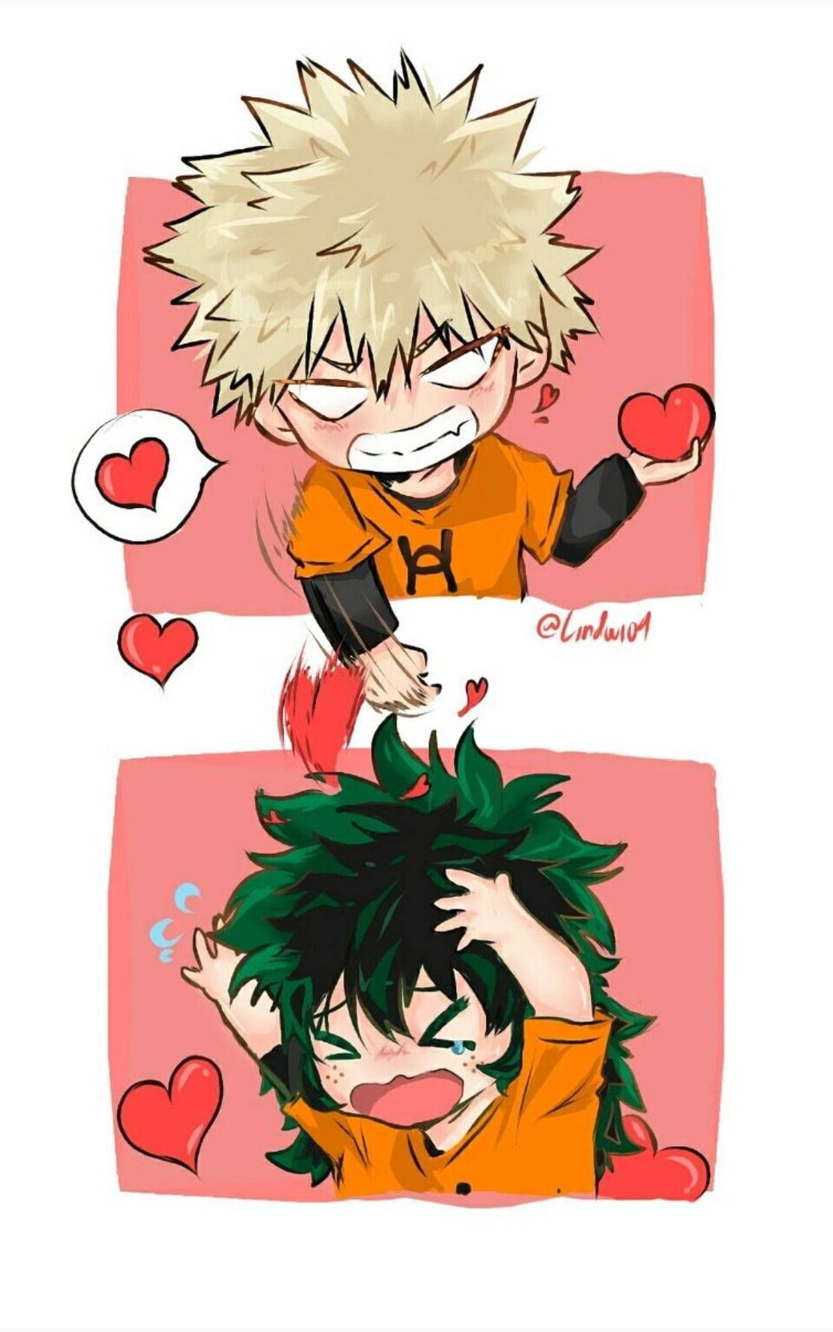 1200x1920 Download Cute Deku And Bakugou Cartoon Wallpaper