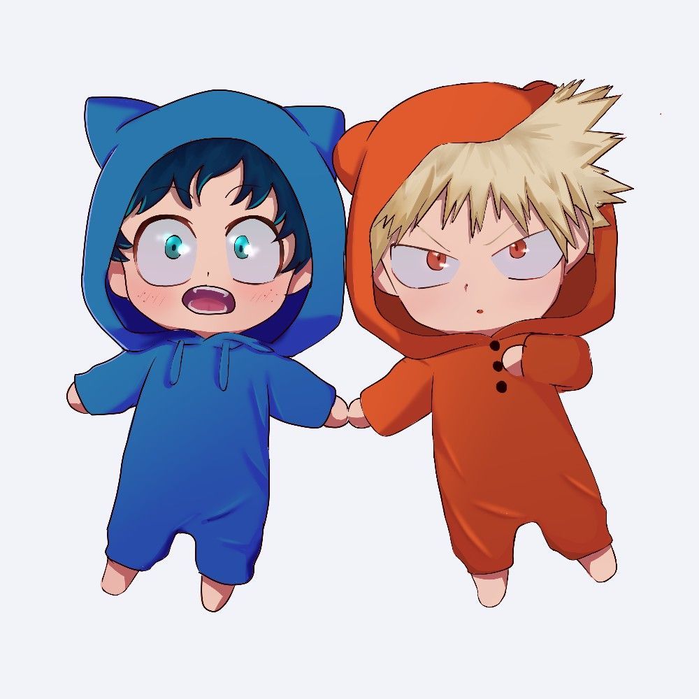 1000x1000 Bakudeku (bakugo katsuki and izuku midoriya) transparent background animal cat ears suit panjama. Cute anime guys, Anime chibi, Funny anime pics