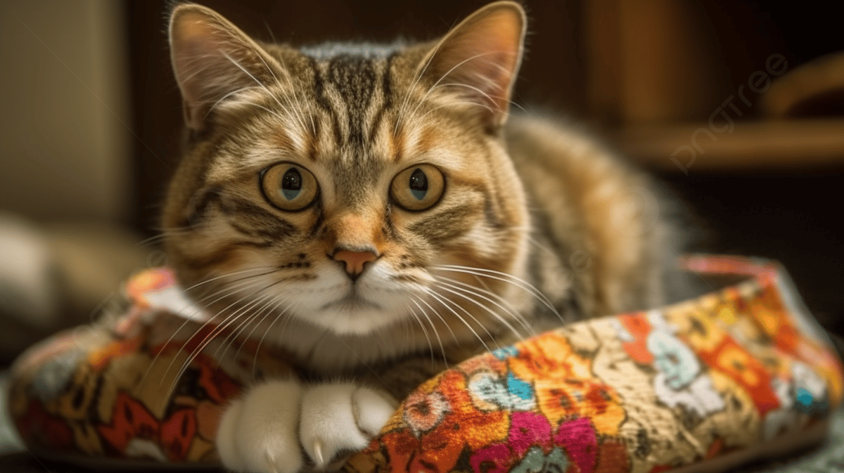 1200x673 Tabby Cat Sitting In A Colorful Pet Bed On A Floor Background, A Little Ugly Cat Slipper With A Pose To Show The Paws, HD Photography Photo, Cat Background Image And Wallpaper