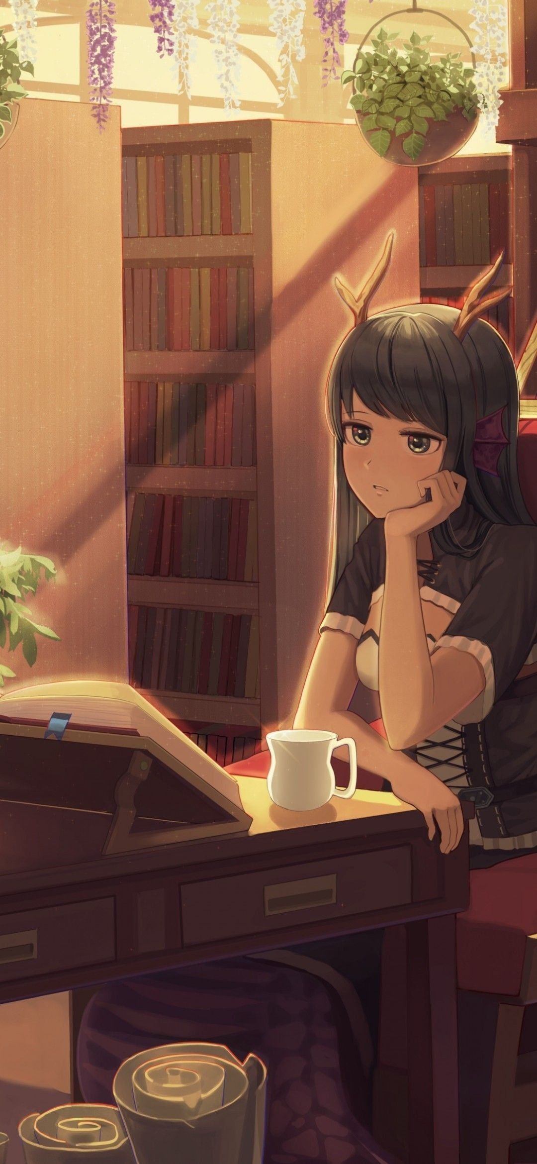 1080x2340 Anime study girl Wallpaper Download