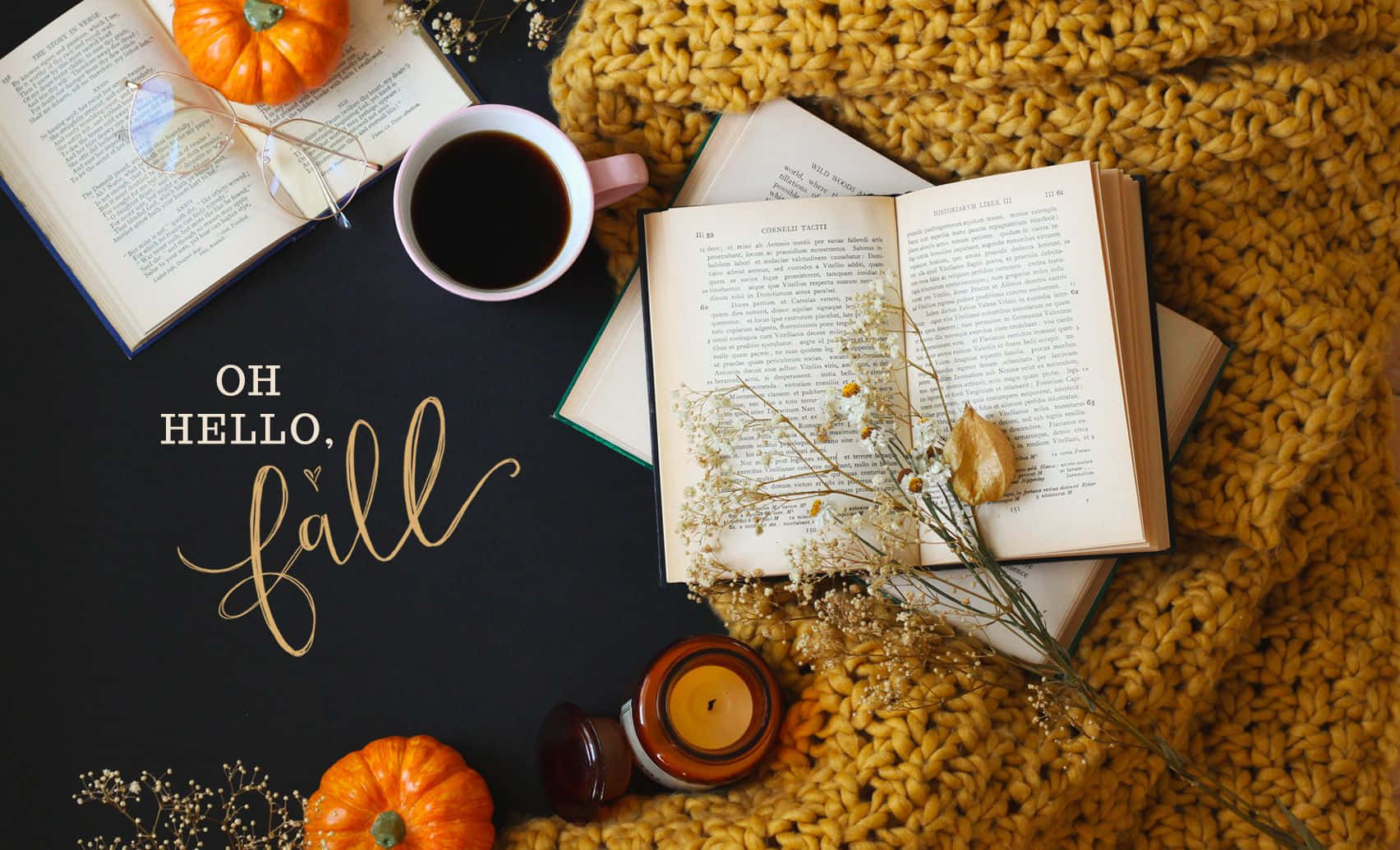 1704x1035 Download Cozy Fall Desktop Book And Coffee Aesthetic Wallpaper