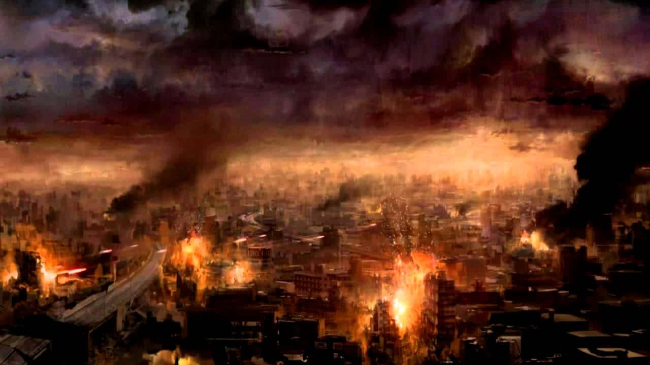 1280x720 Download Burning City Background
