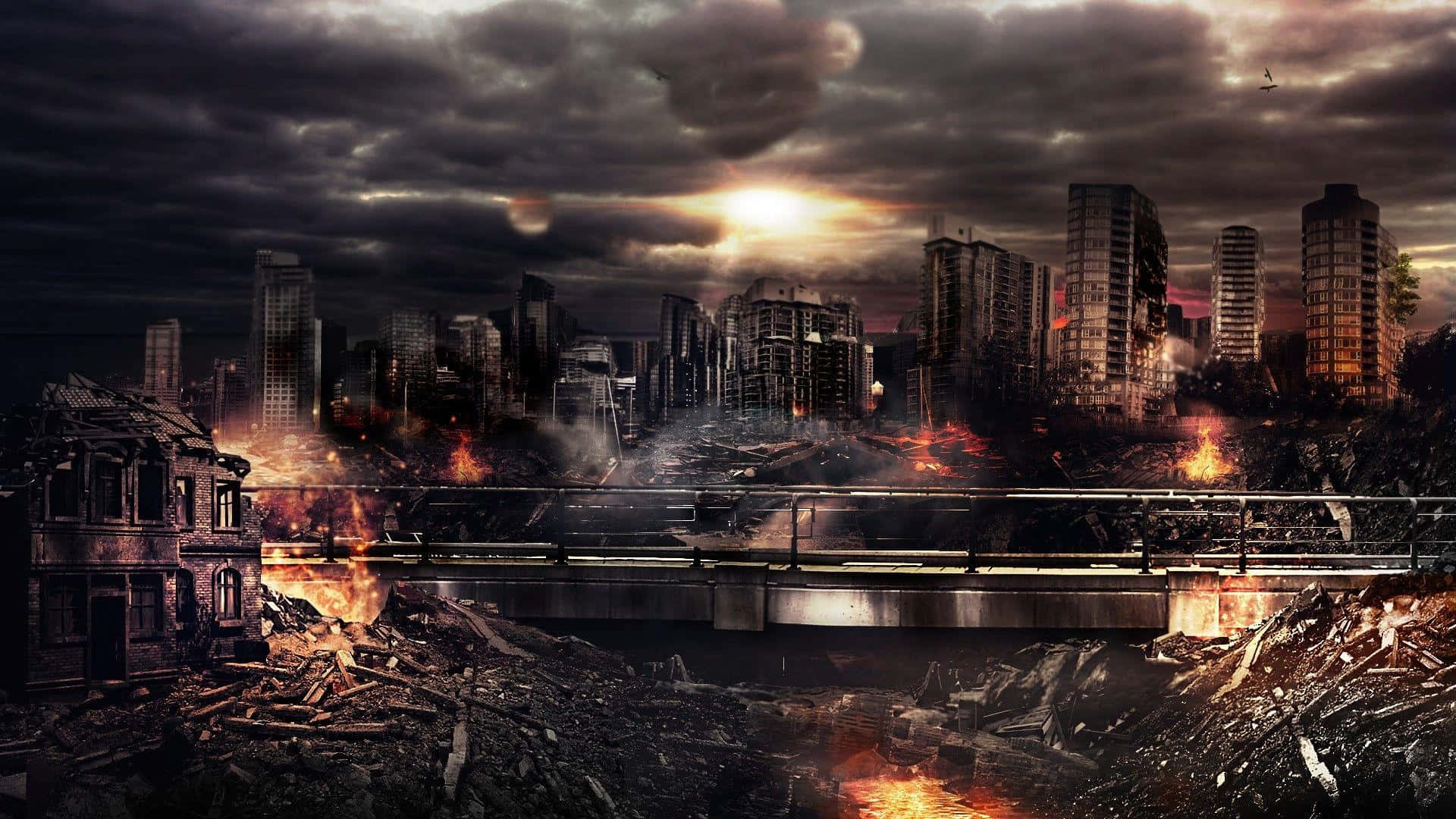1920x1080 Download Burning City Background