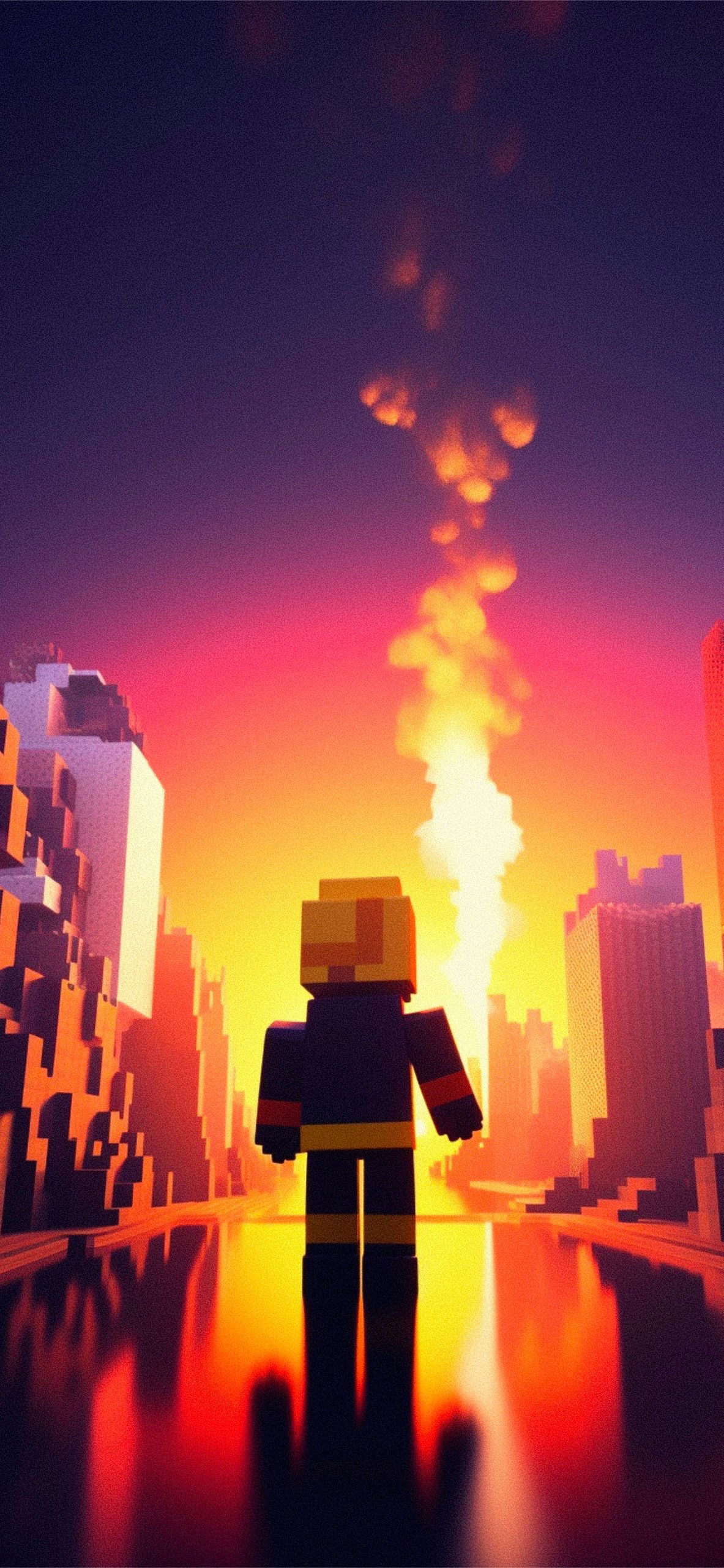 1183x2560 Minecraft Burning City Wallpaper Wallpaper for iPhone