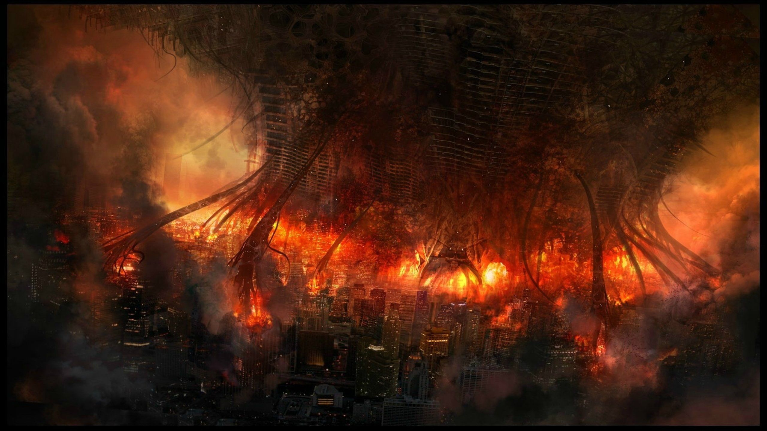 2560x1440 HD wallpaper: art, artwork, creepy, Dark, Evil, horror, scary, burning, fire. Fantasy landscape, The secret book, Animated wallpaper for mobile