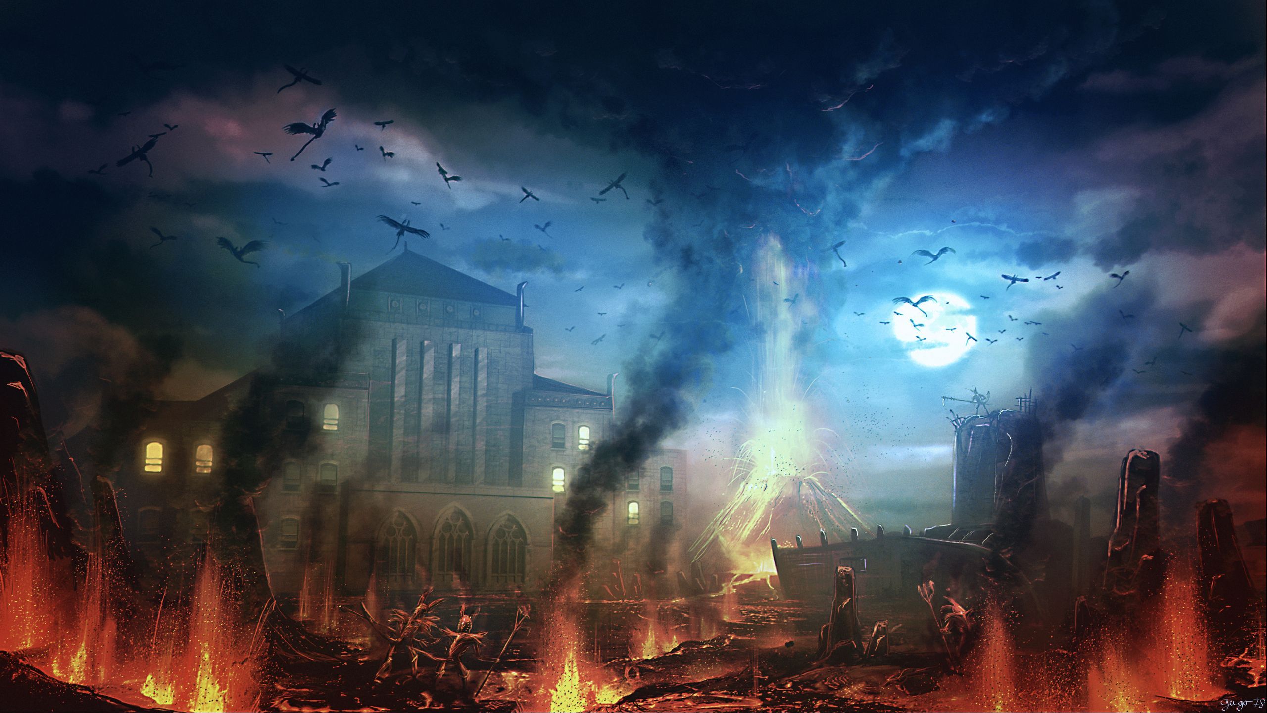 2560x1440 Dark Building HD Wallpaper