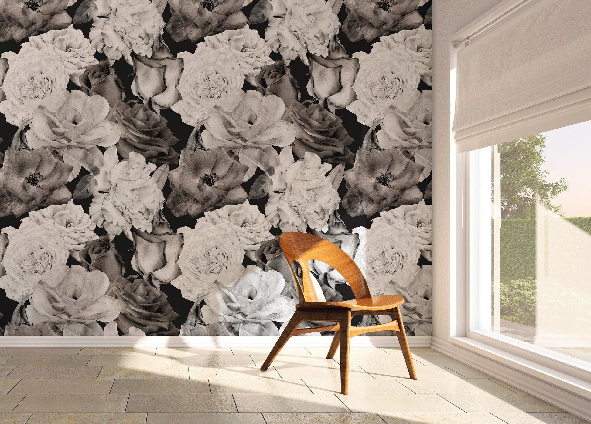 1946x1399 Black And White Roses Wallpaper, Self Adhesive Removable Wallpaper, Fl