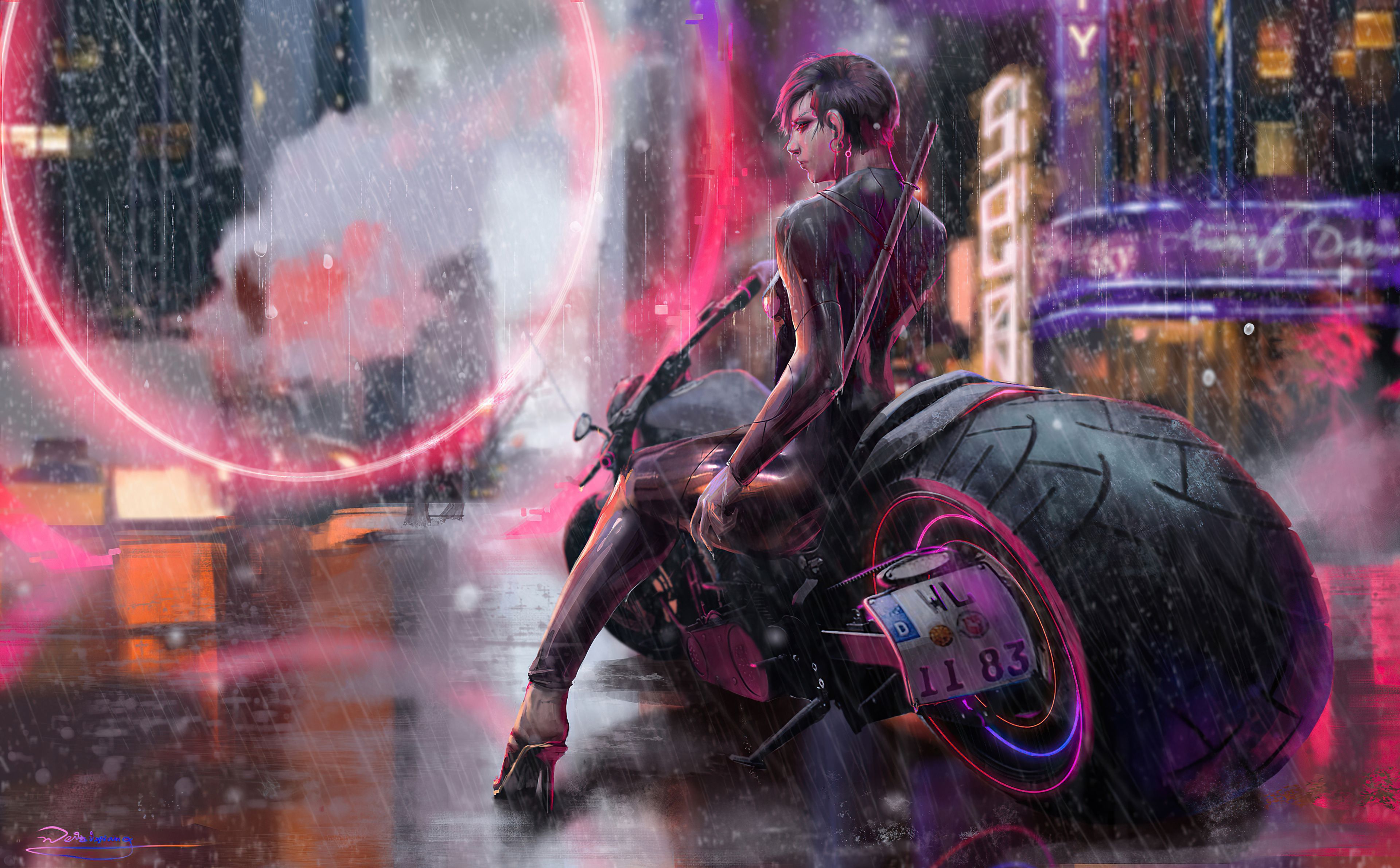 3840x2380 Cyberpunk Futuristic Girl Motorcycle Woman HD Wallpaperc For Your XFCE Desktop