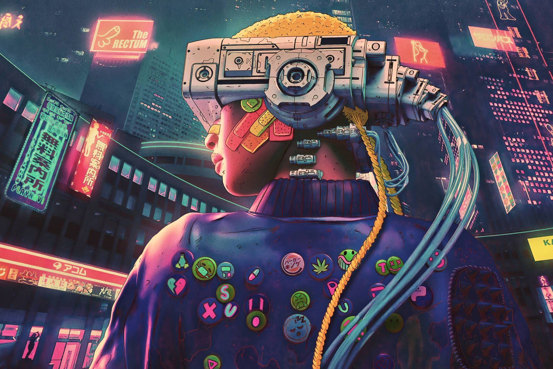 1920x1280 Download A Blue Haired Futuristic Cyberpunk Girl Staring Into The Dark Void Wallpaper