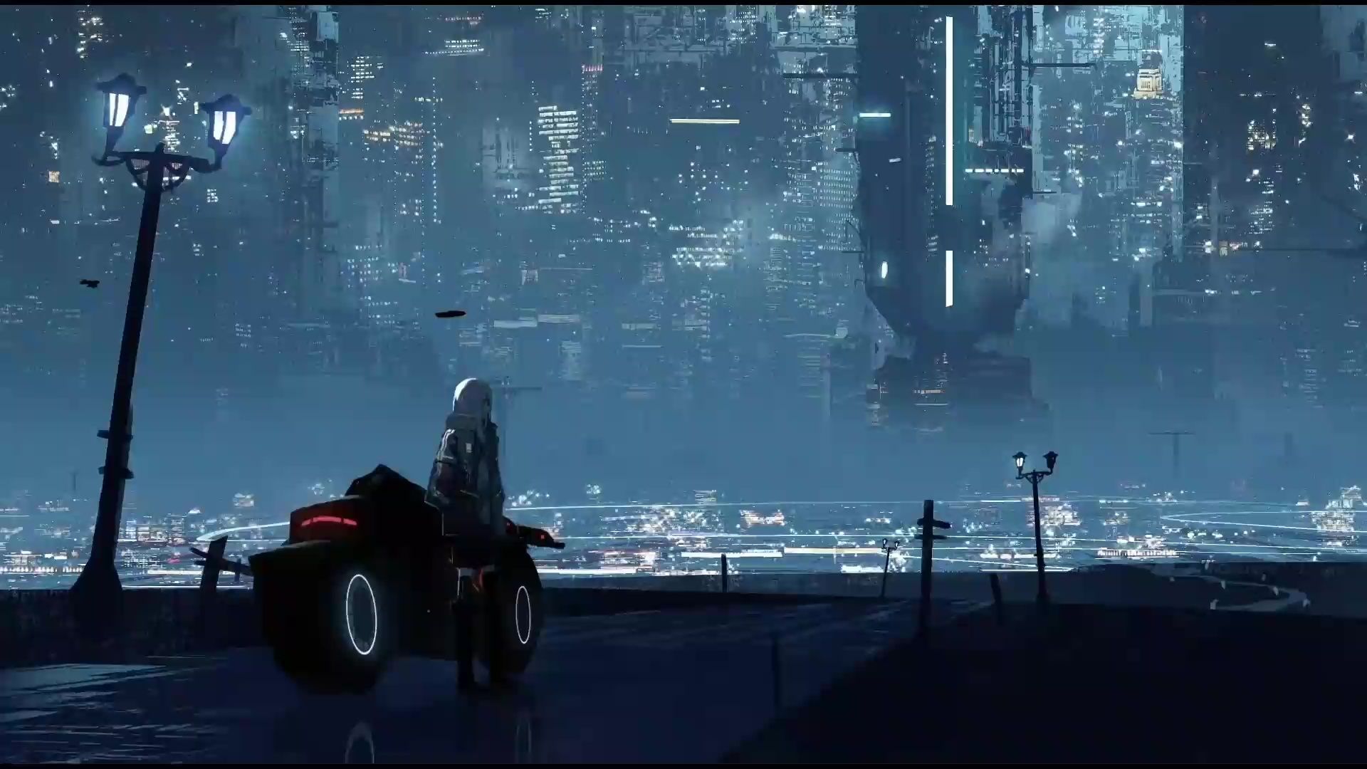 1920x1080 Biker Girl Science Fiction Futuristic City Live Wallpaper