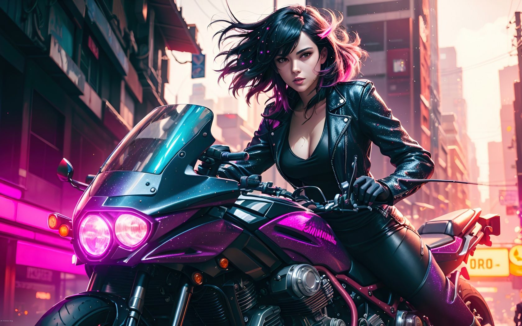 1680x1050 AI art Wallpaper 4K, Futuristic, Cyberpunk girl