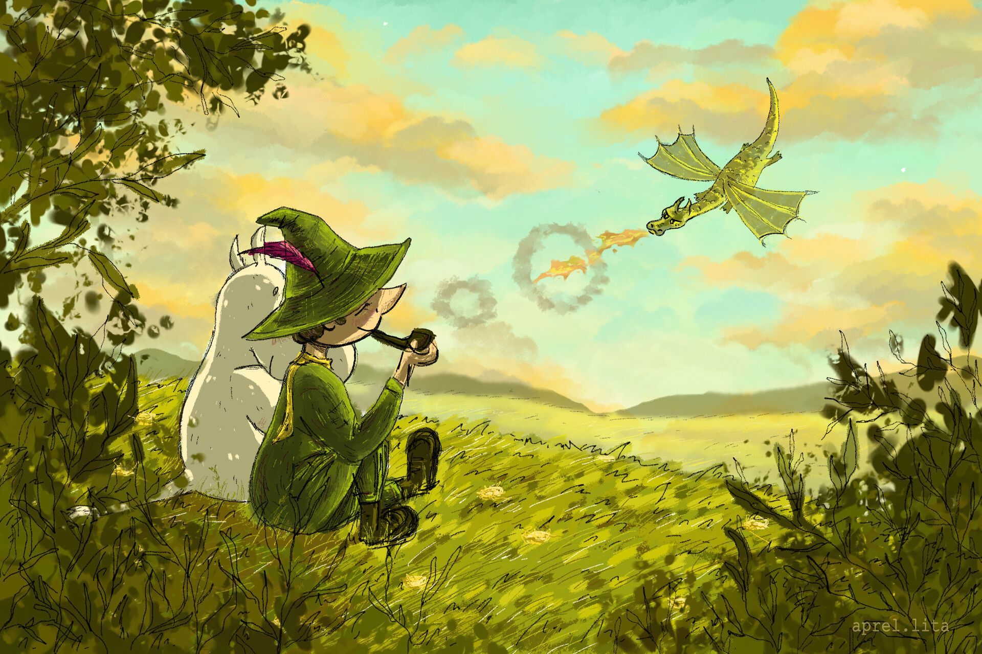 1920x1279 Moomintroll art Snufkin forest Dragon