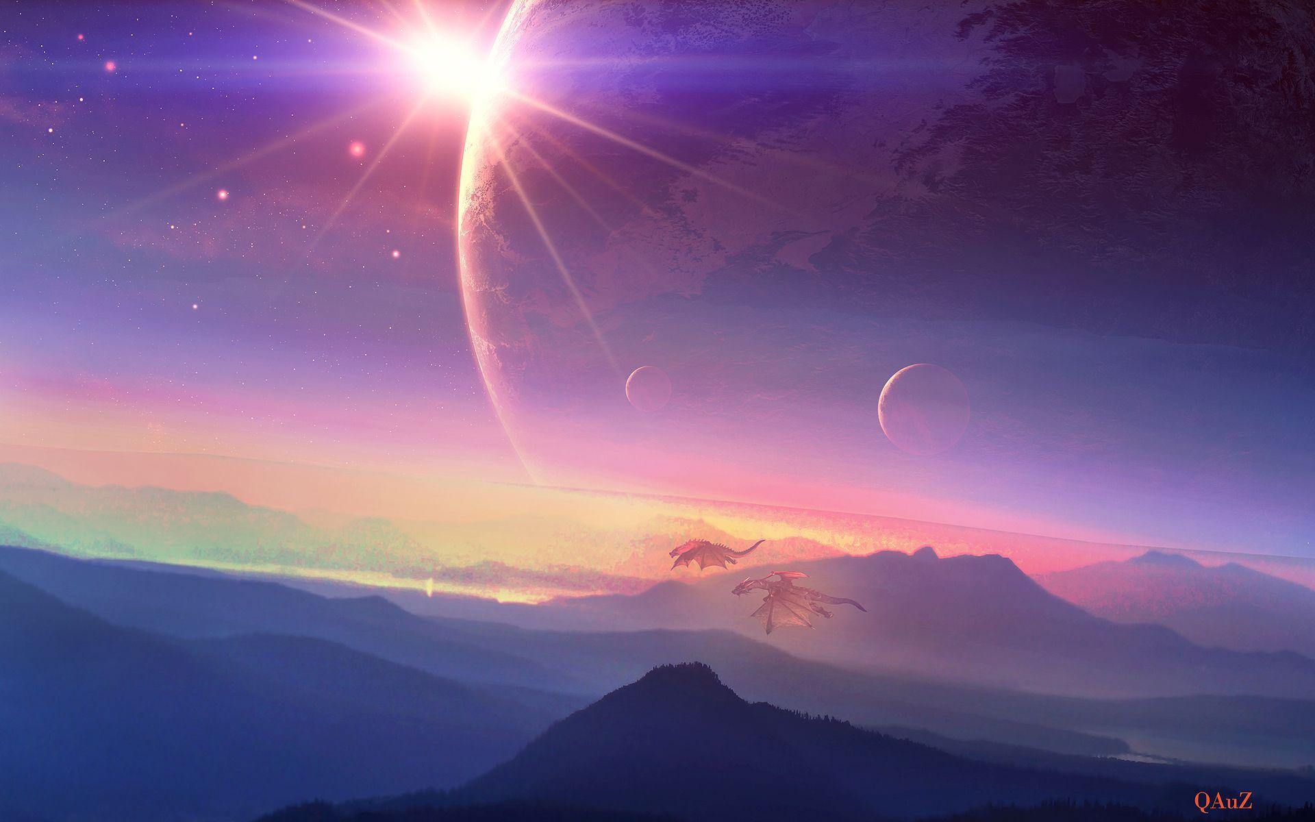 1920x1200 Art QAuZ planet species star dragons dragon wallpaperx1200