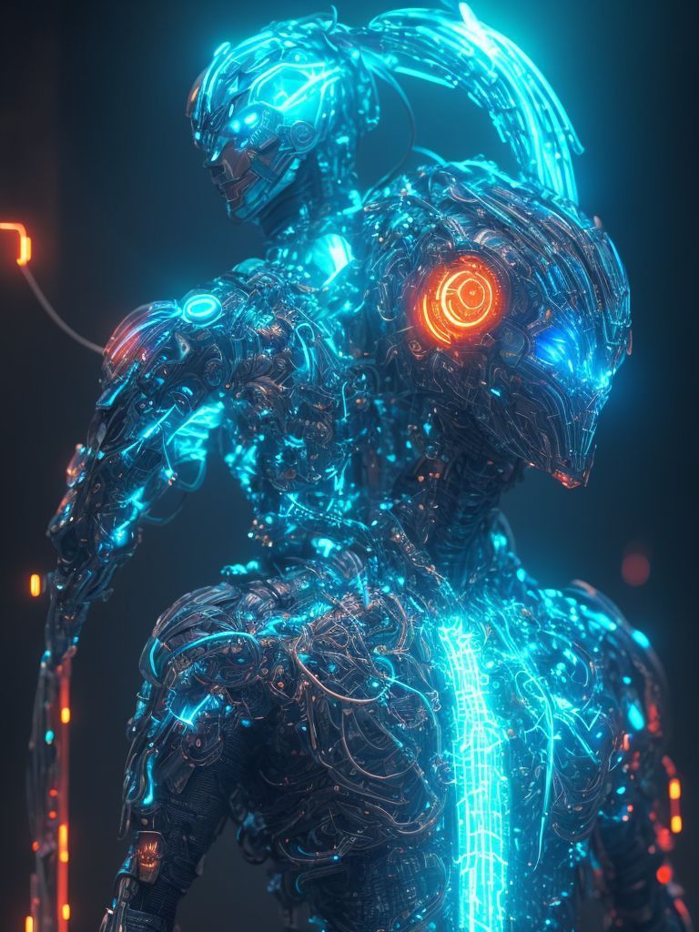 768x1024 Amniotic_Neural: male superhuman, metahuman, cyborg, cyberpunk, glowing nervous system with intricately detailed nanobots