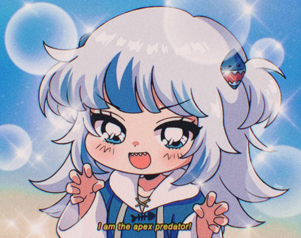 1032x817 Download Cute Retro Anime Aesthetic Gura Shark Wallpaper