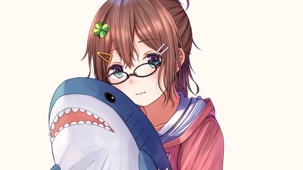 1280x720 Wallpaper girl, glasses, shark, toy, anime hd, picture, image
