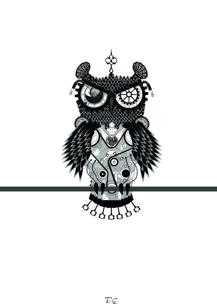 748x1058 artwork, Owl, Abstract, White background, Animals Wallpaper HD