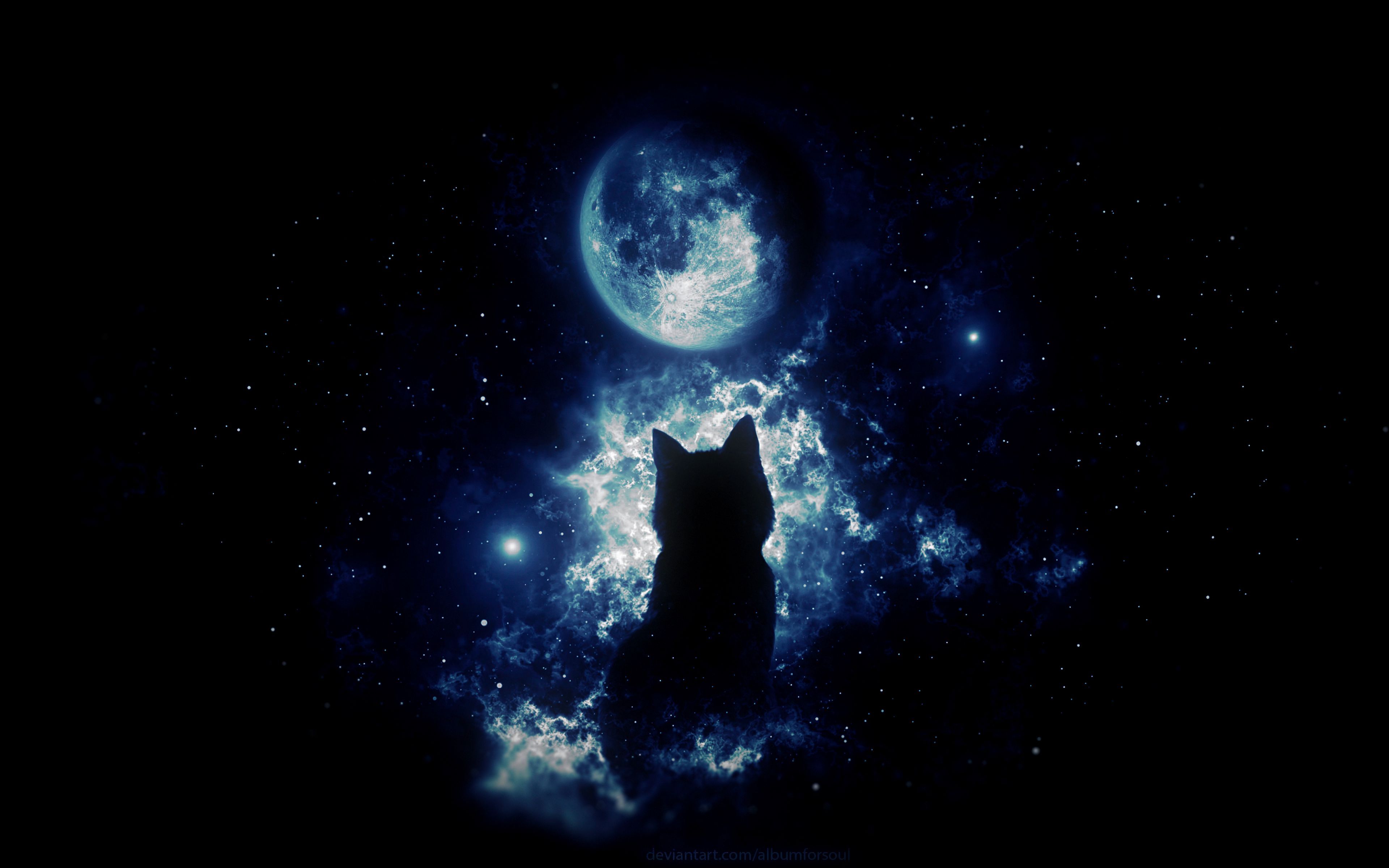 3840x2400 Download wallpaper 3840x2400 cat, silhouette, moon, starry sky, art, fantasy 4k ultra HD 16:10 HD background