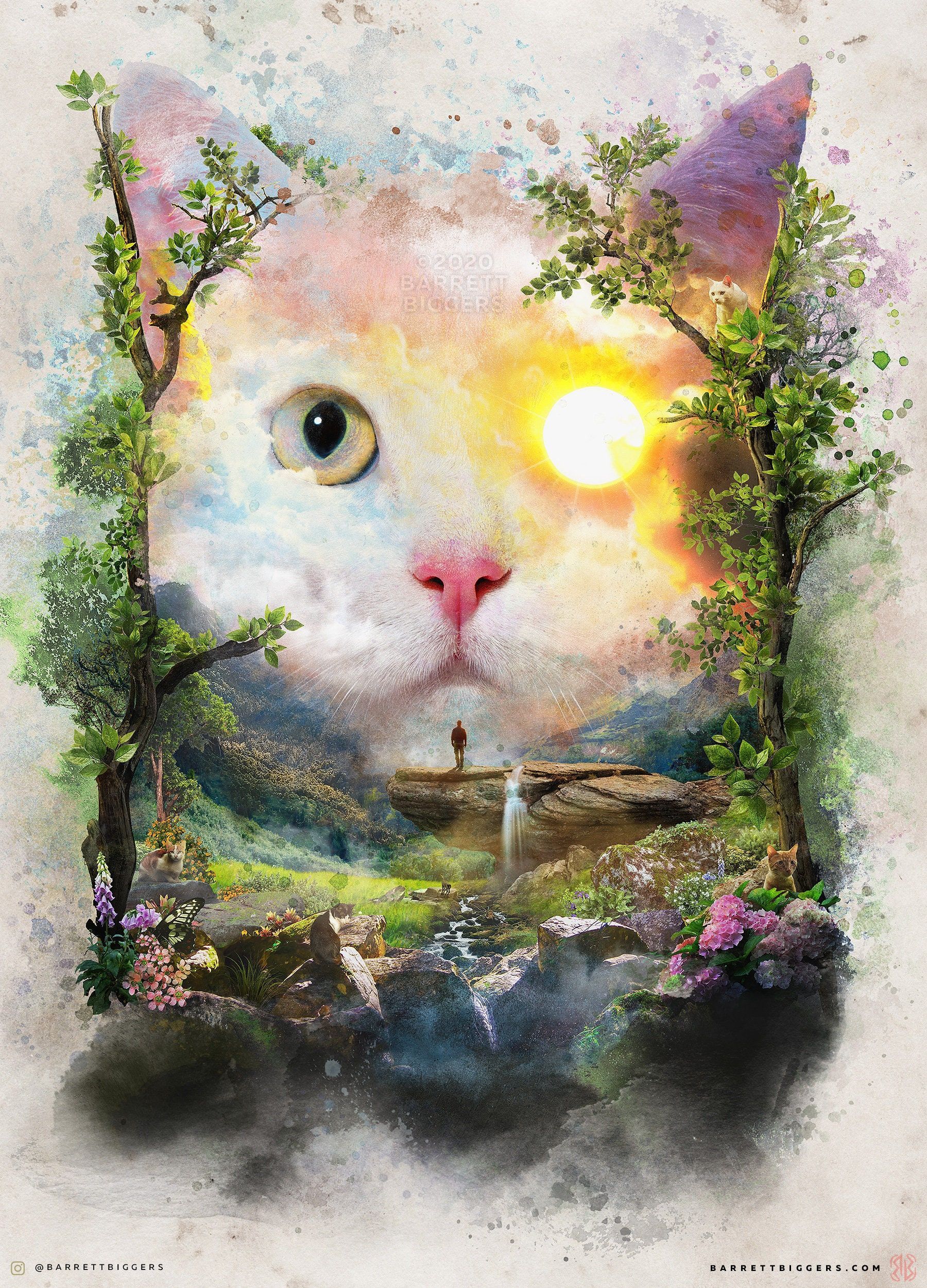 1800x2500 Day Cat Sun Fantasy Cat Lovers Dark Art Surrealism Fine