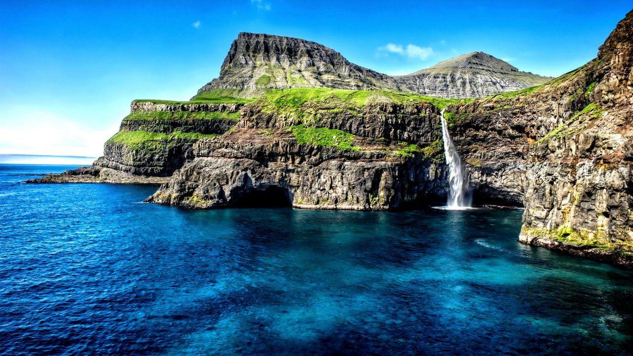 1280x720 Wallpaper Gasadalur, Waterfall, Faroe Islands, Denmark, Nature