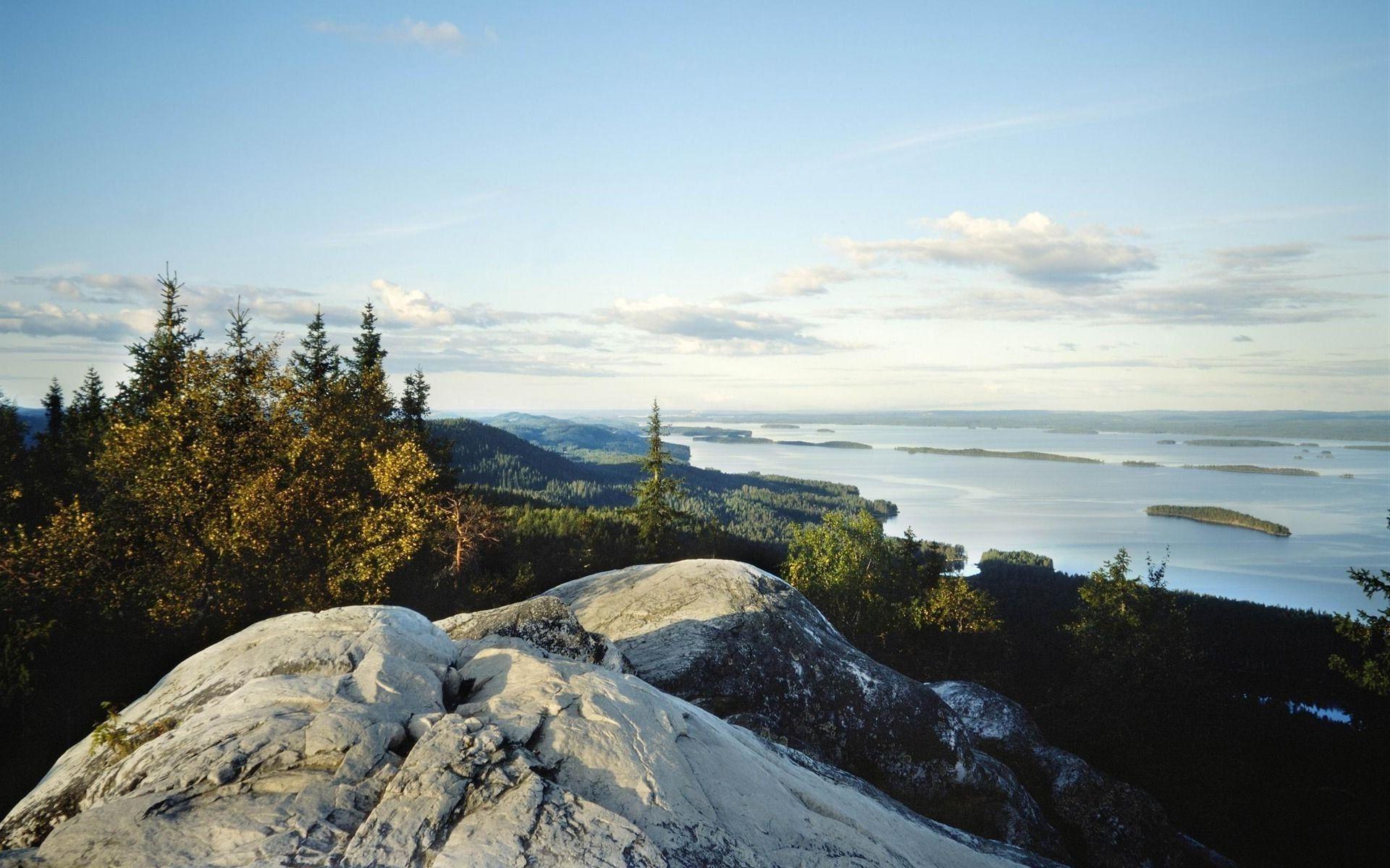 1920x1200 nature landscape mountains trees rock finland water