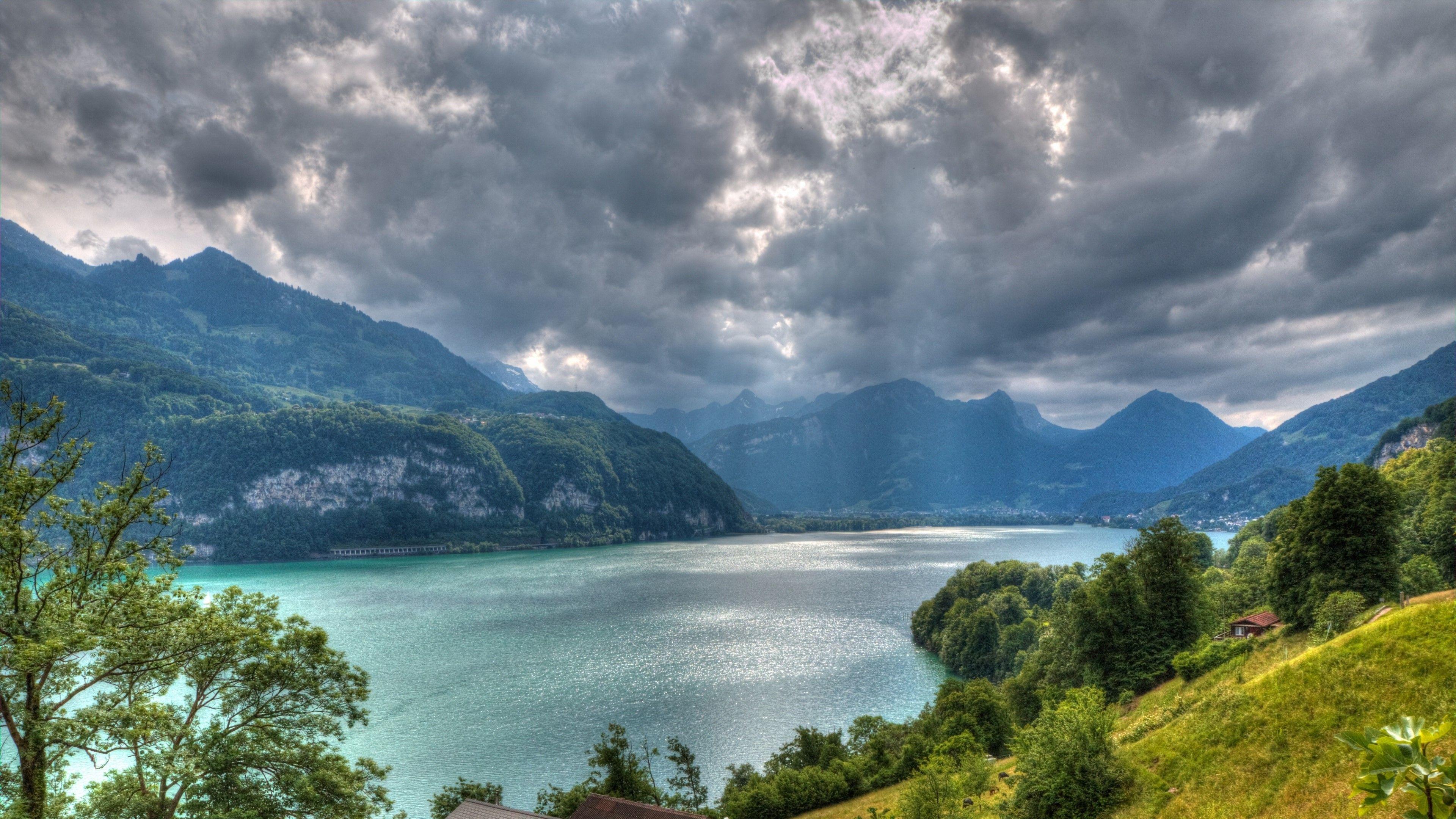 3840x2160 Walensee lake in Switzerland Wallpaper 4k Ultra HD