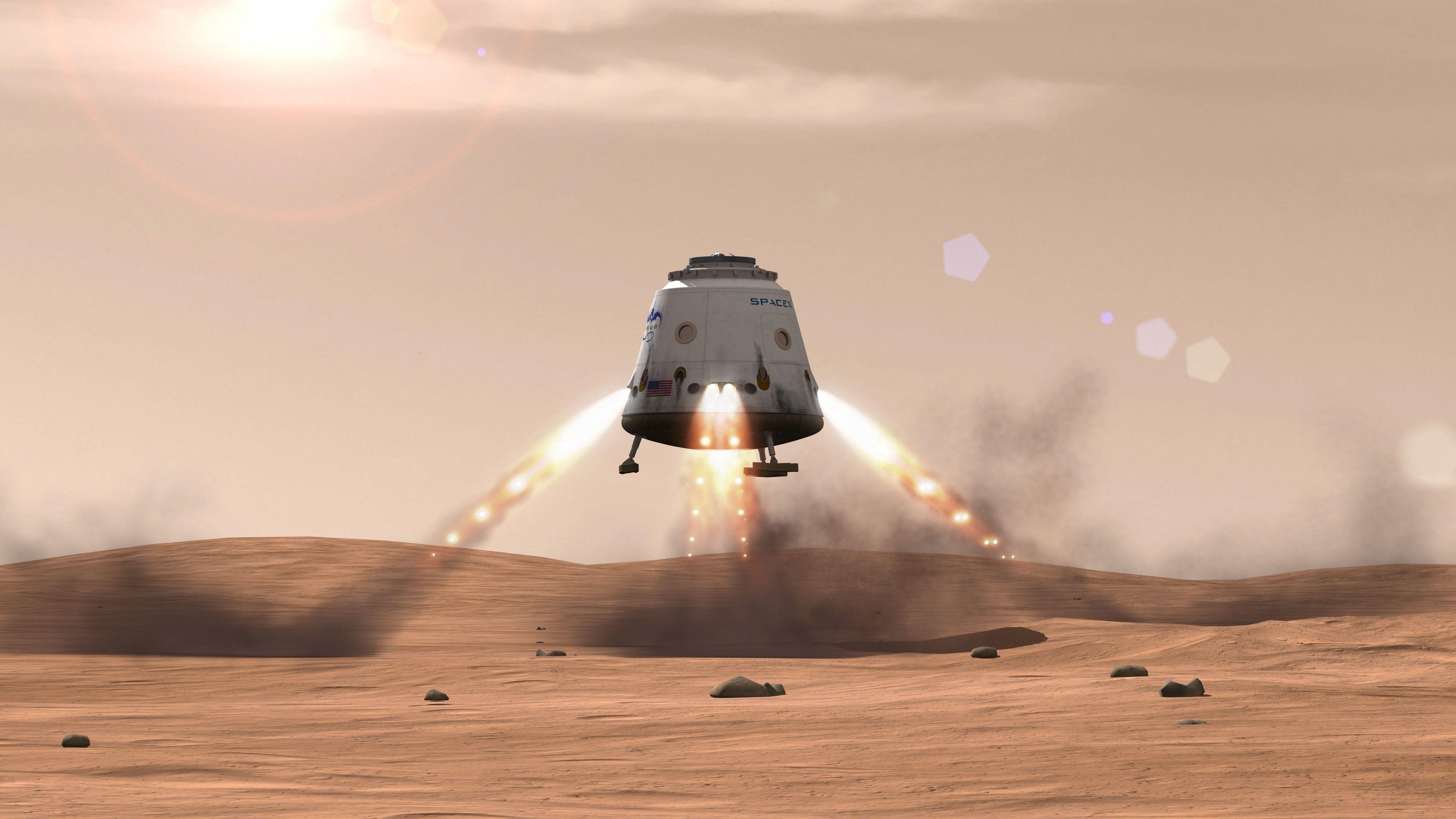 3840x2160 Wallpaper SpaceX, ship, red dragon, mars, Space