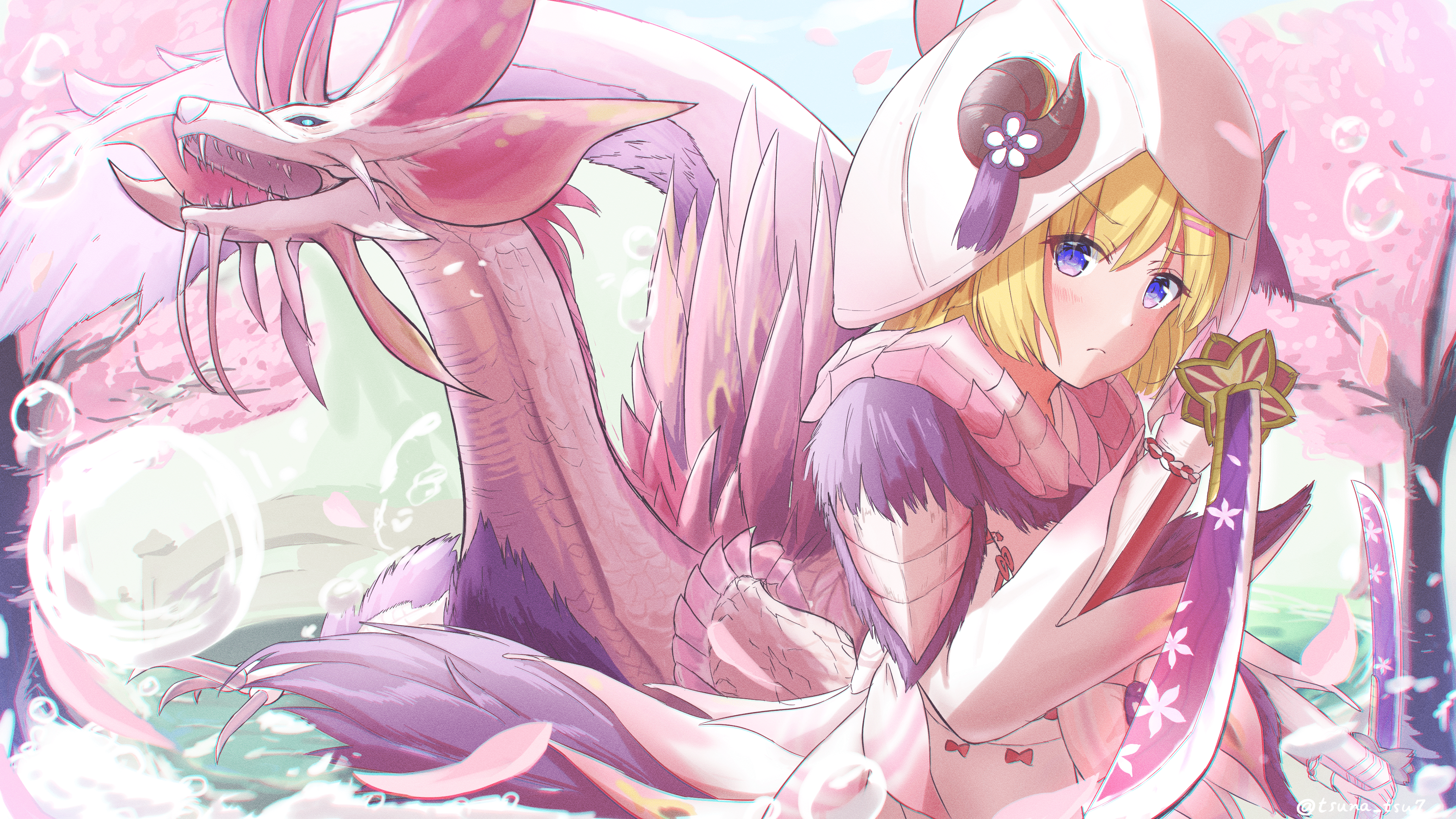 3840x2160 tsunomaki watame and mizutsune (hololive and 2 more) drawn
