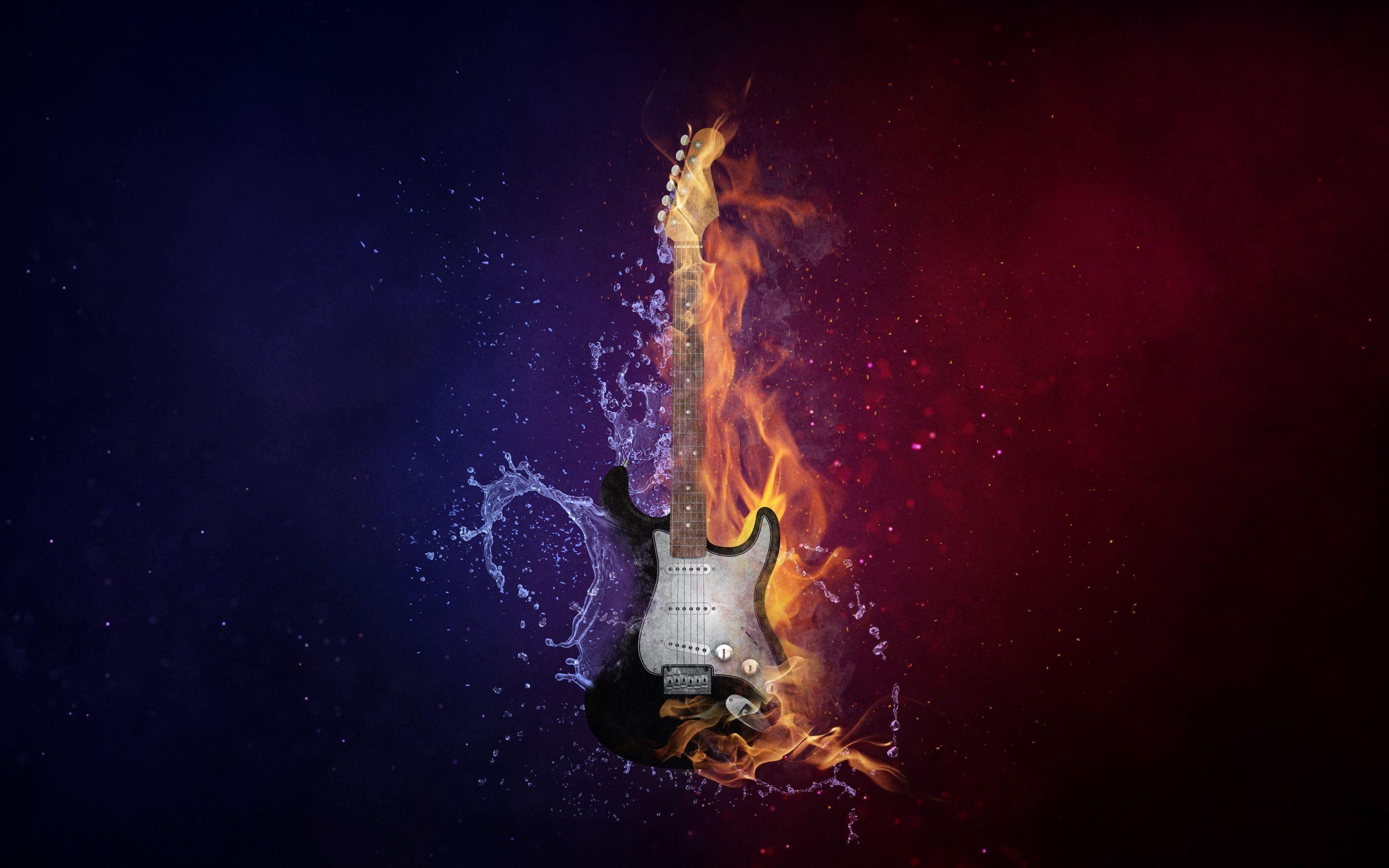 2560x1600 Download wallpaper 2560x1600 guitar, fire, water, music, photohop