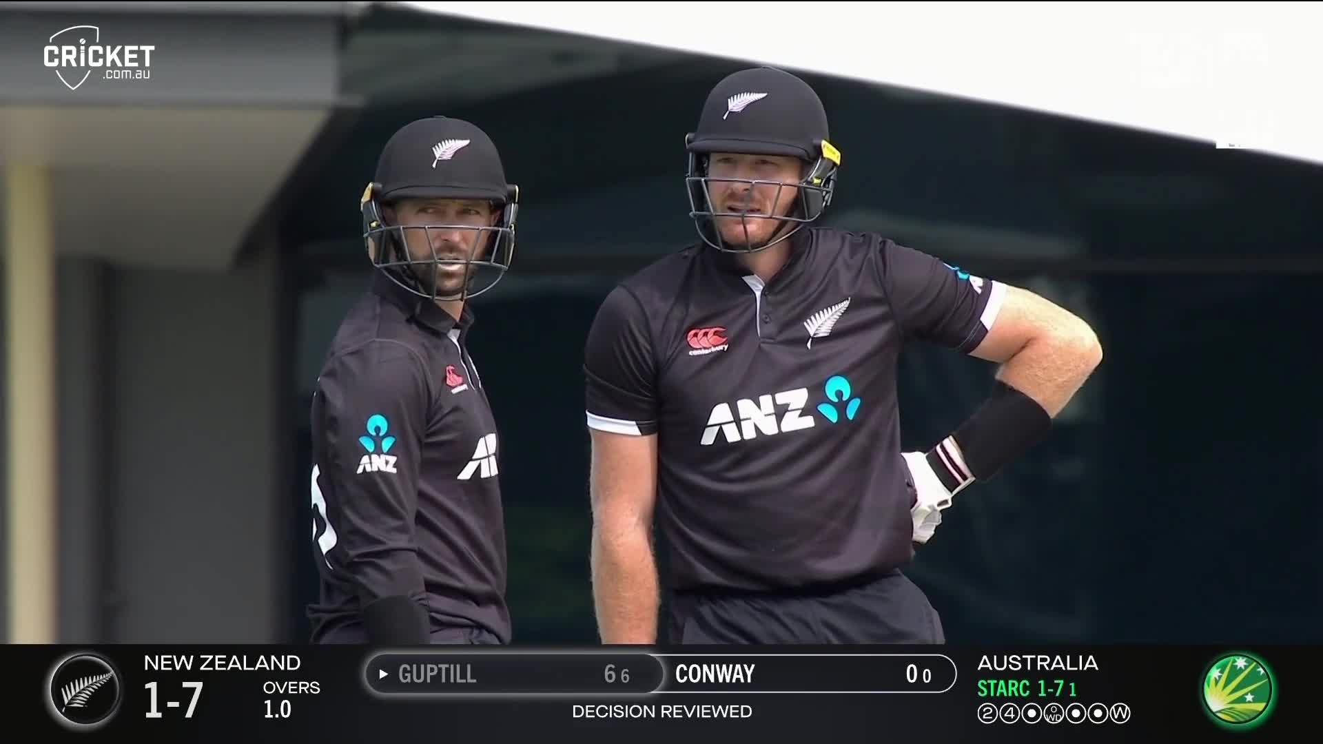 1920x1080 cricket.com.au on X: Could be an early wicket here from the Aussies!! Martin Guptill isn't so sure. we're going upstairs #AUSvNZ / X