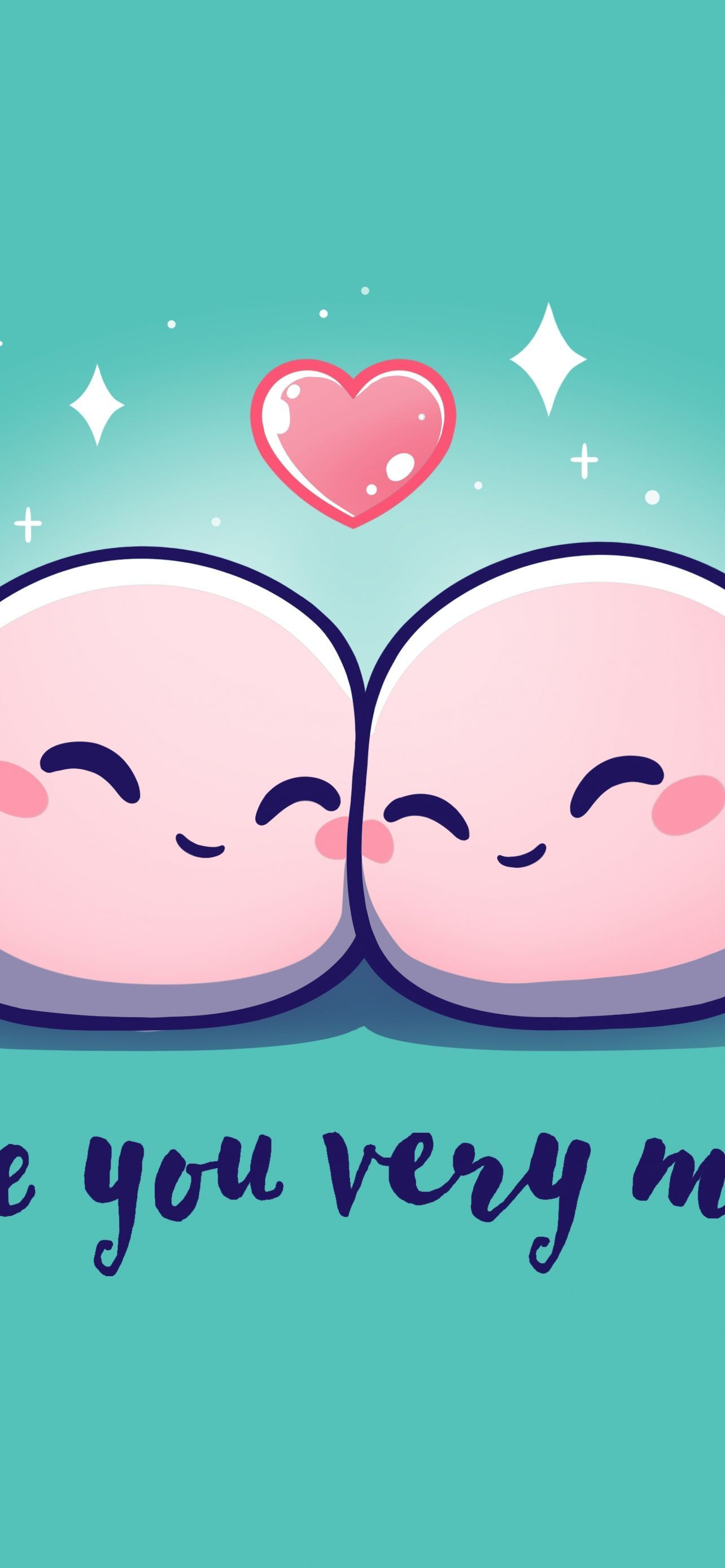 1284x2778 I Love You Wallpaper 4K, Kawaii cartoon, Cyan background