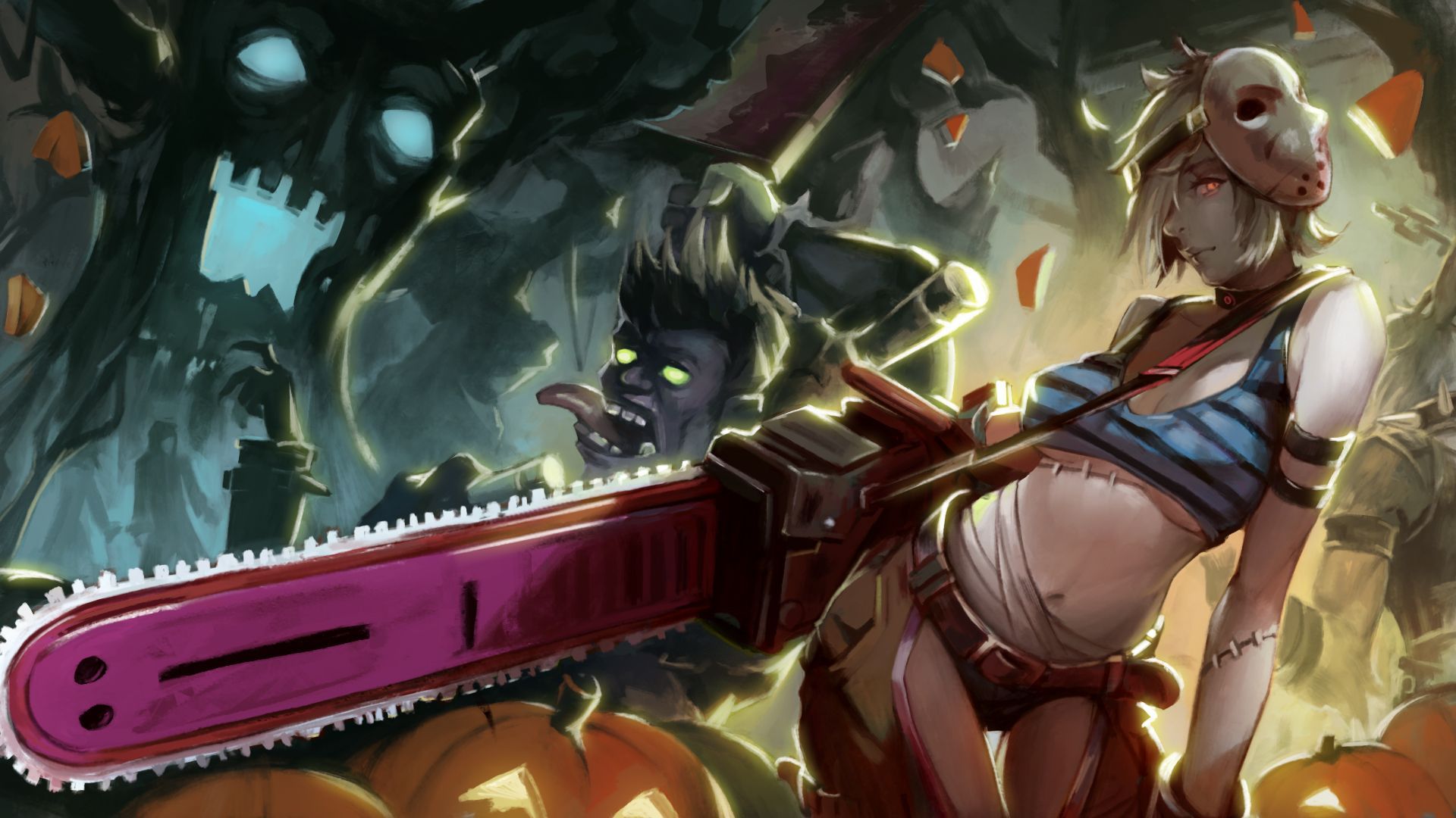 1920x1080 iorlvm league of legends dr. mundo riven (league of legends) bandages cleavage halloween underboob wallpaper weapon
