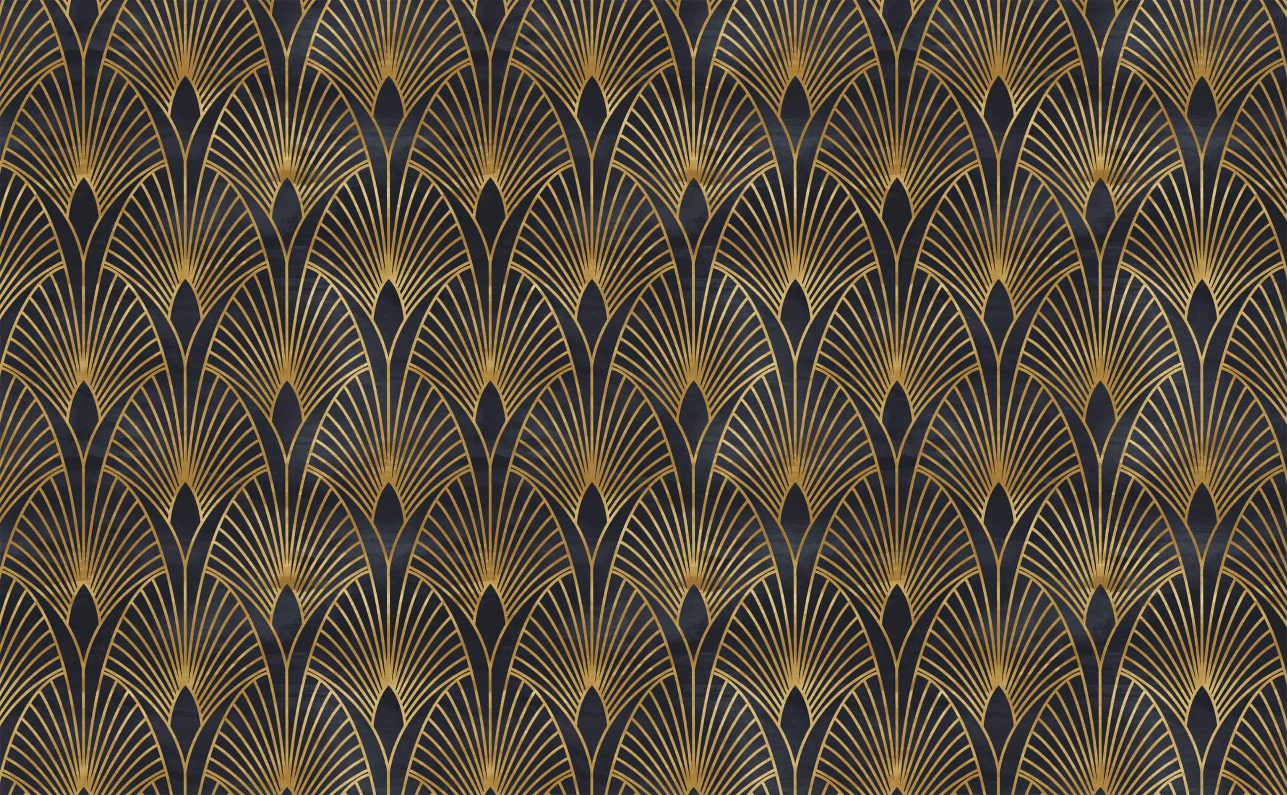 2592x1602 Gold fountain fan motif art deco Pattern Wallpaper for Walls