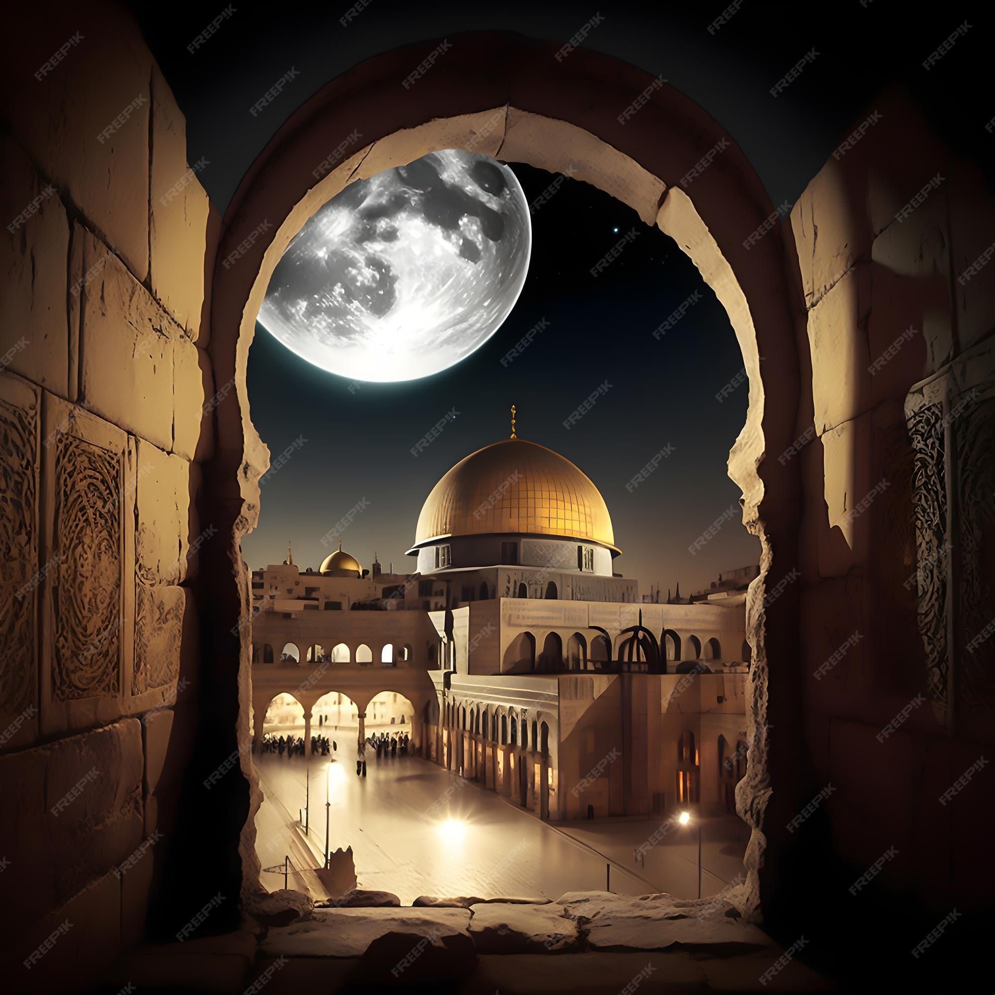 2000x2000 Premium Photo. A picture of a building with a full moon in the background masjid alaqsa palestine