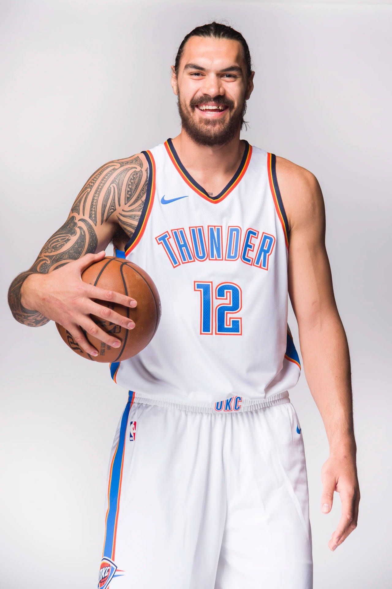 1280x1920 Download Steven Adams OKC Thunder White Jersey Wallpaper