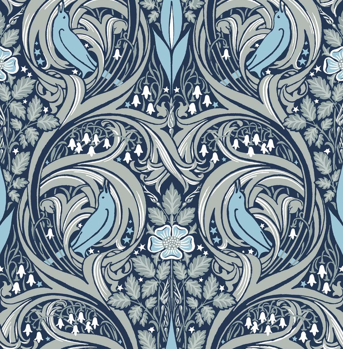 1170x1191 Seabrook Designs Wallpaper Prepasted Online, Bird Ogee Prepasted Animal Print Blue