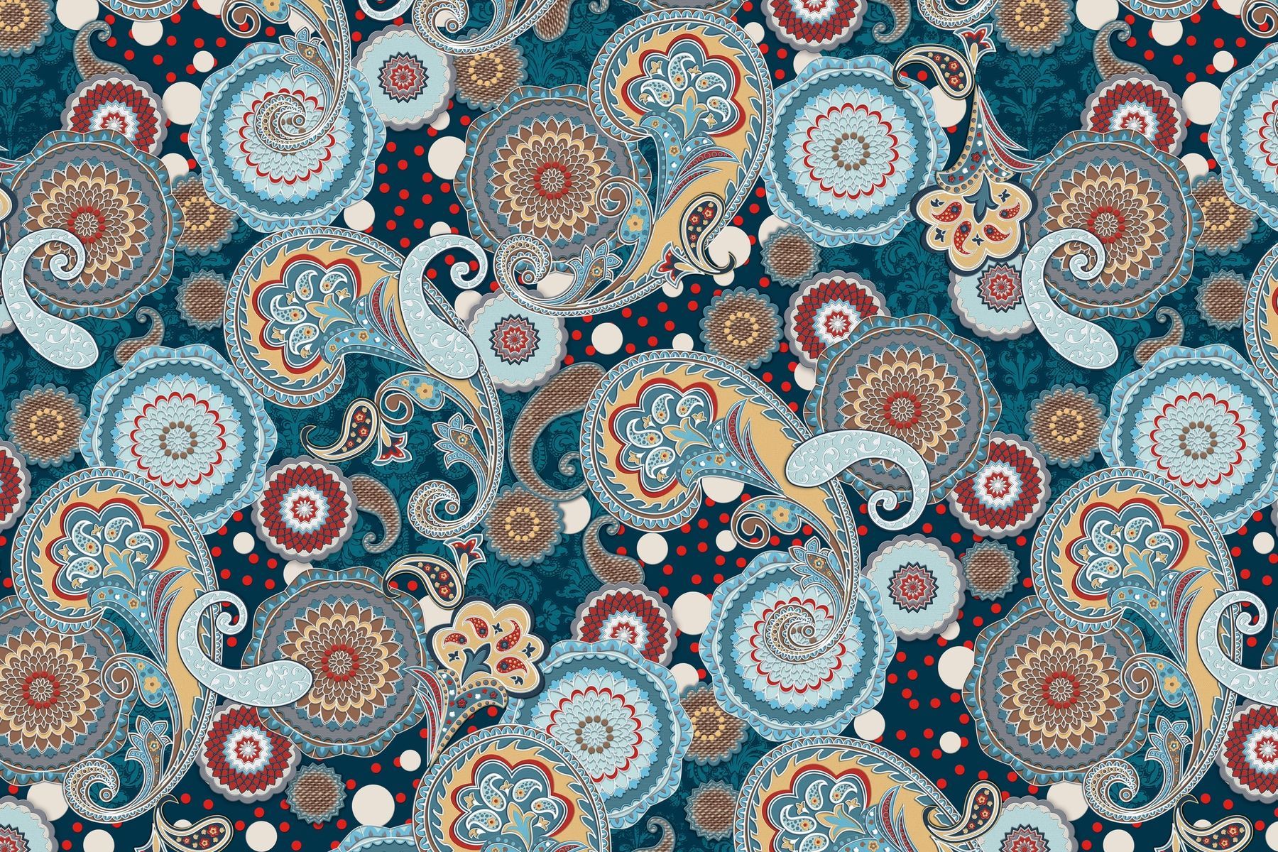 1800x1200 Paisley Mandala Blue Red Tan L Wallpaper