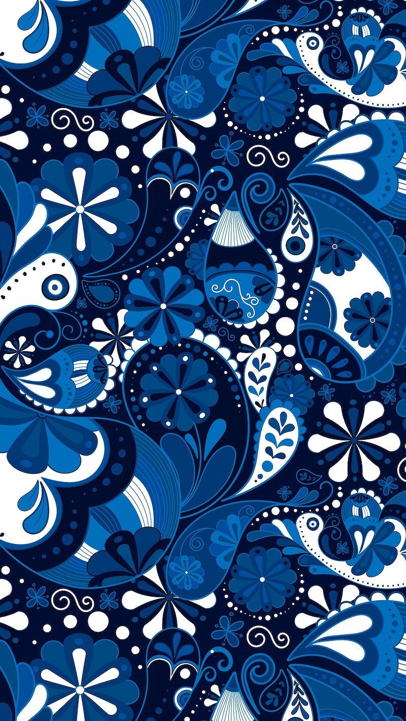 800x1421 Blue paisley mobile wallpaper, traditional