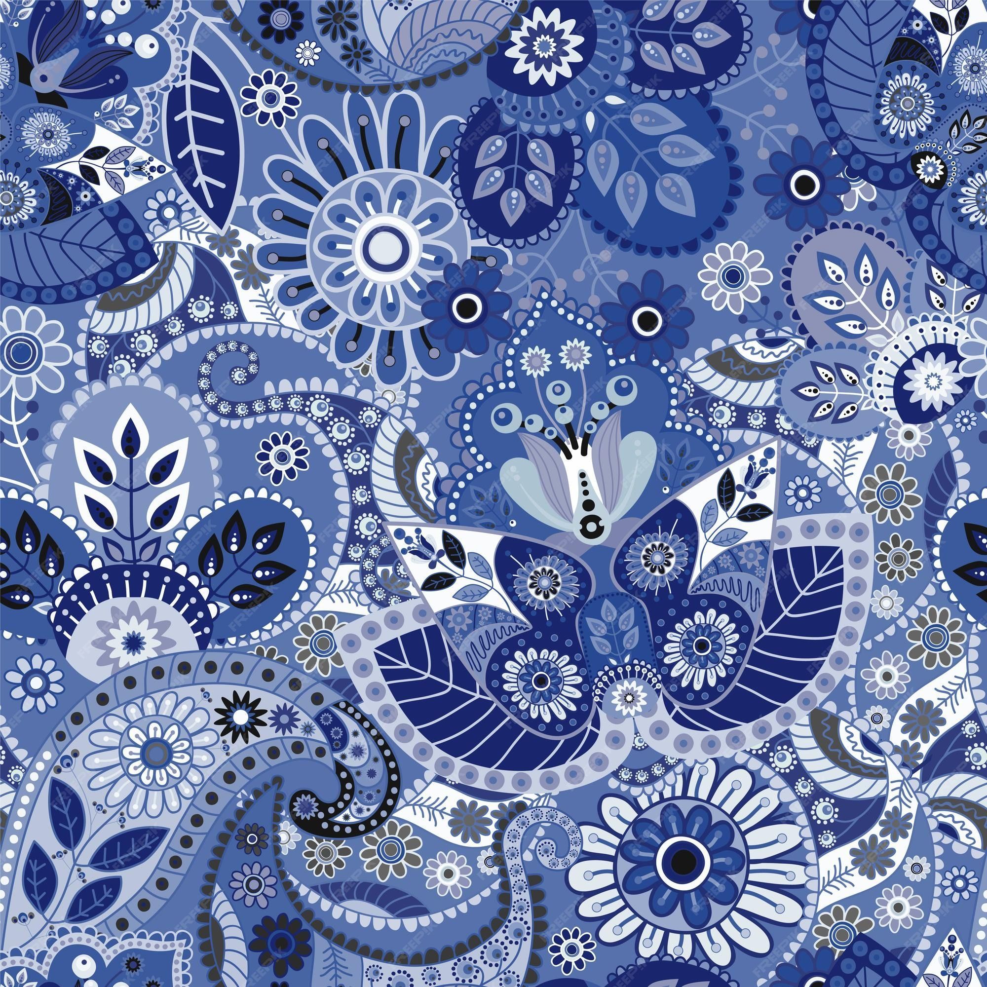 2000x2000 Premium Photo. Blue seamless indian pattern. paisley wallpaper
