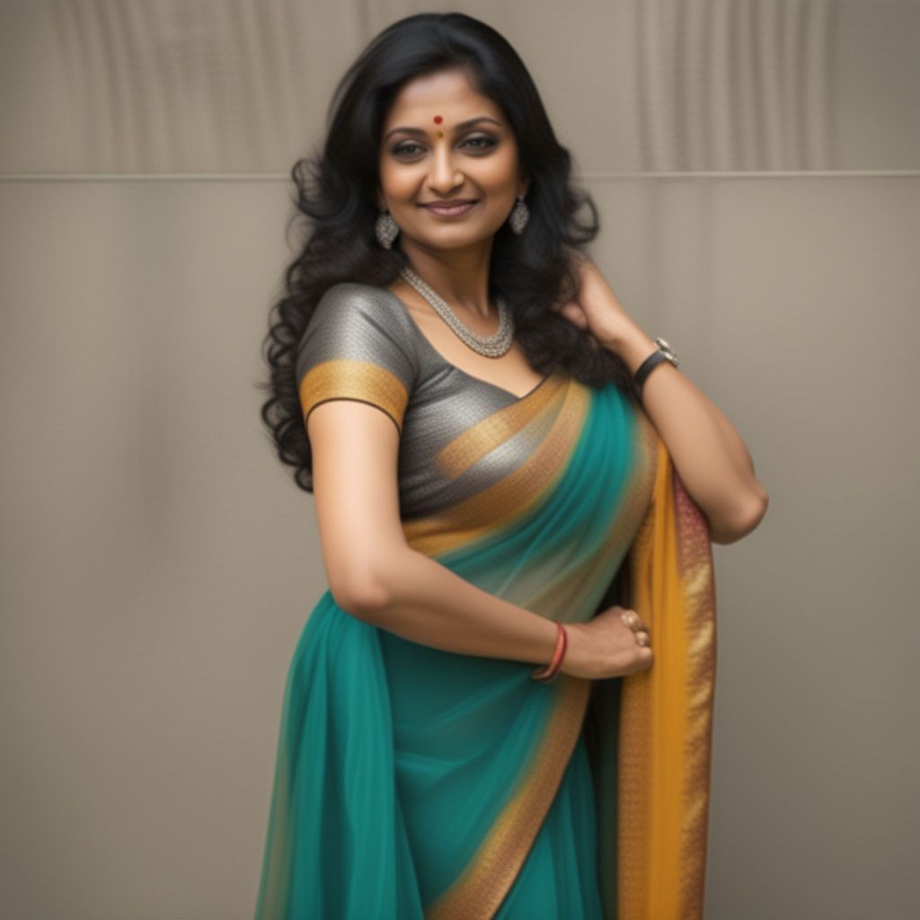 1024x1024 Raw Photo of 55 Years old Indian Maid Wear Green Saree